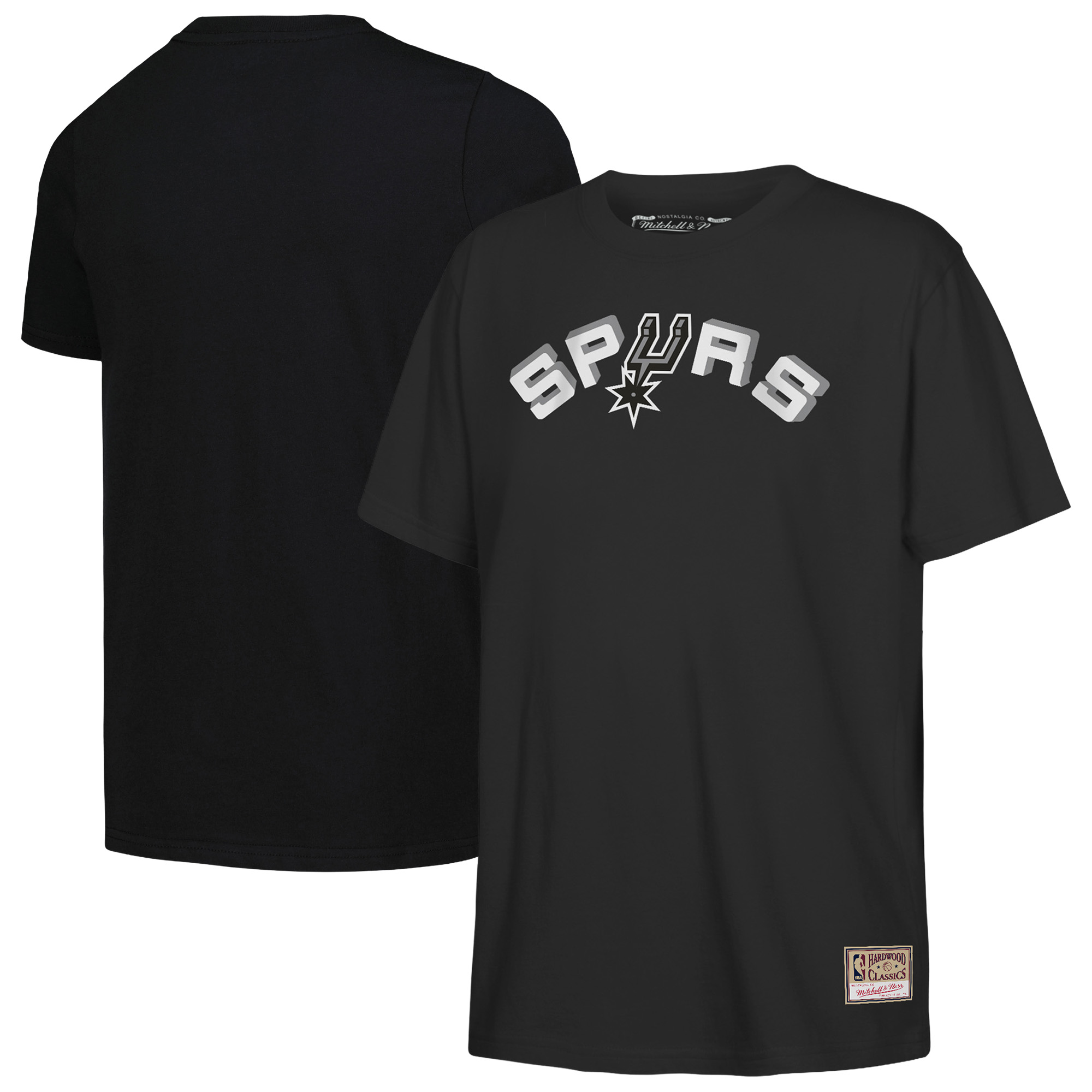 Mitchell & Ness Big Boys' and Girls' Mitchell Ness Black San Antonio Spurs Hardwood Classics Retro Logo T-Shirt - Black