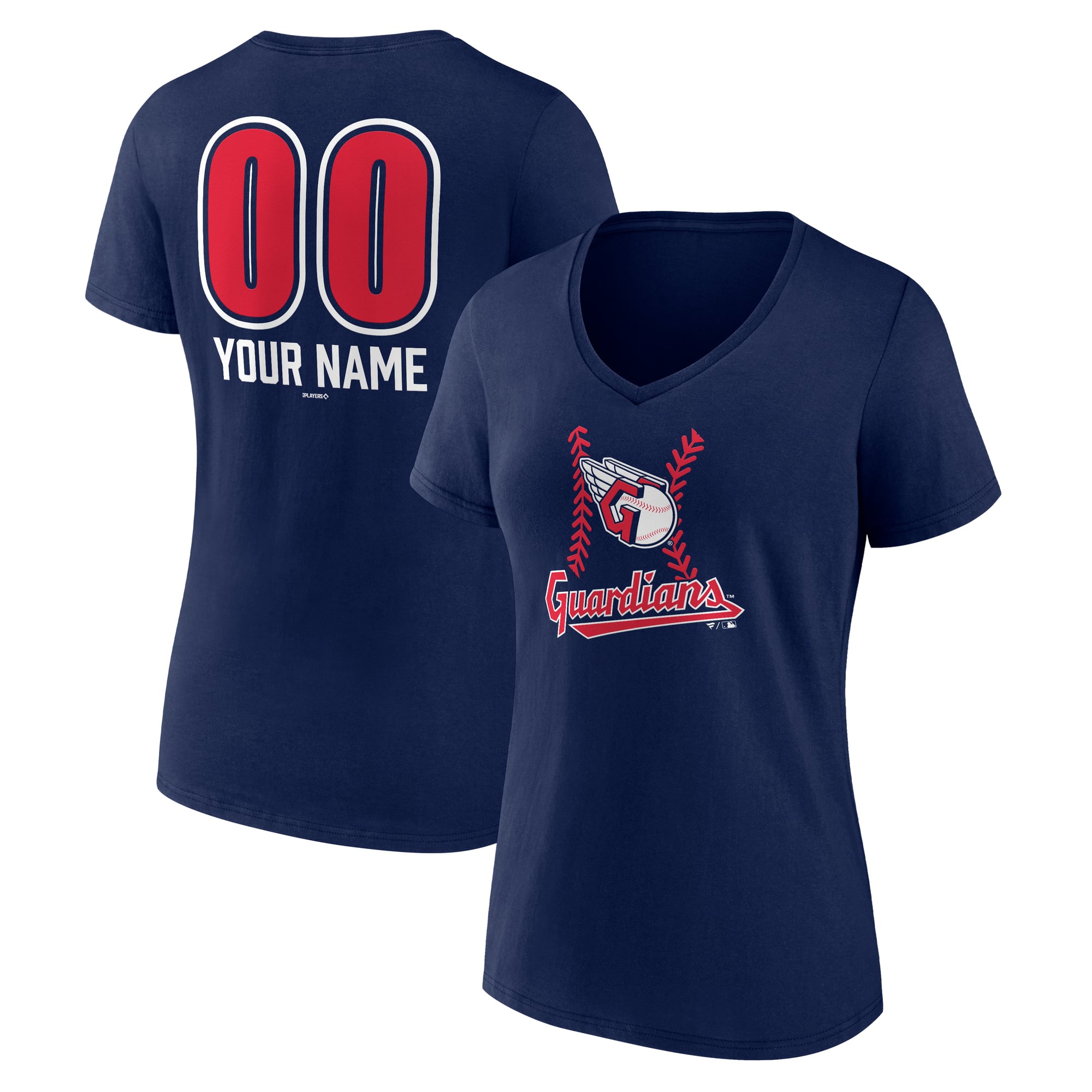 Women's Navy Cleveland Guardians Personalized Name & Number Fastball V-Neck T-Shirt