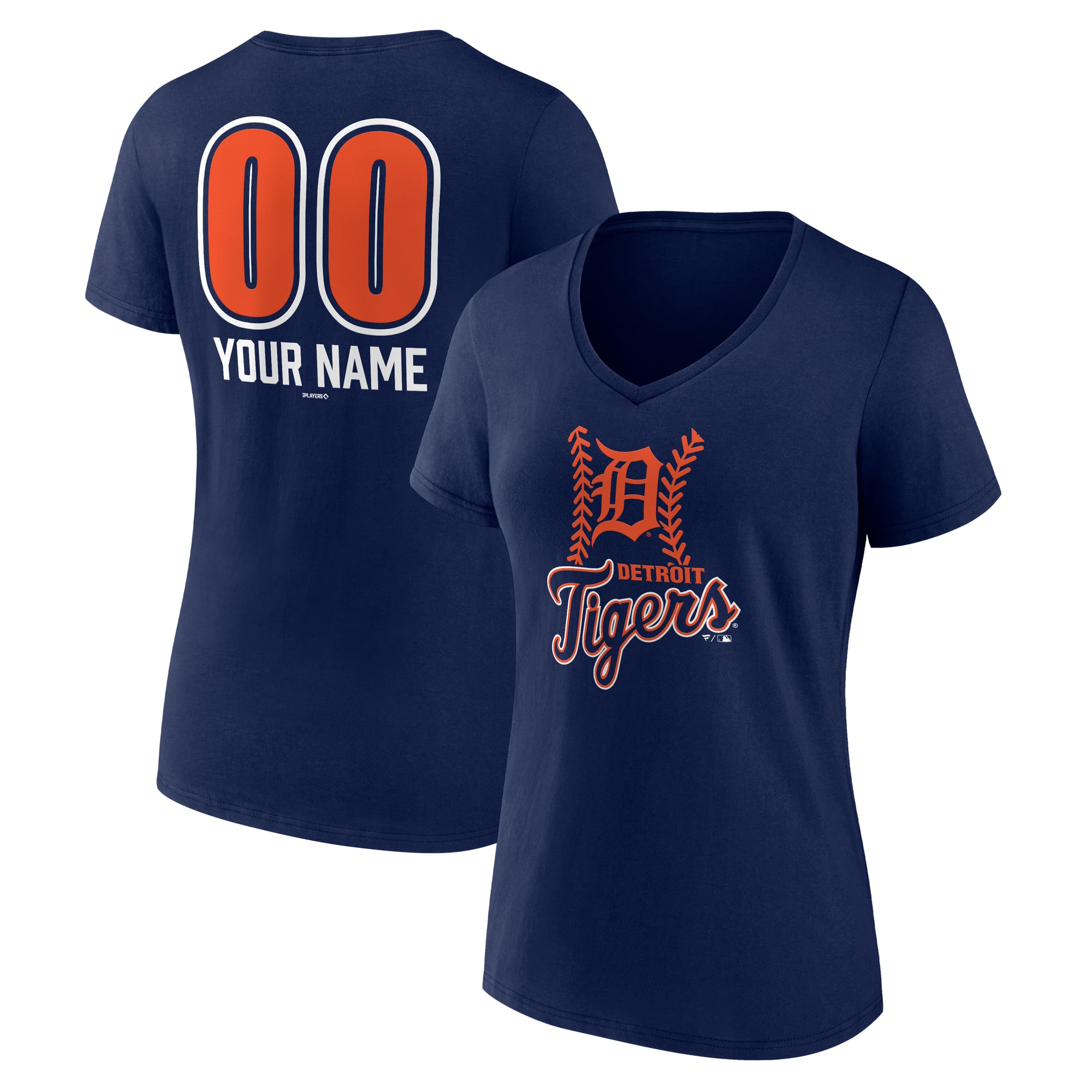 Women's Navy Detroit Tigers Personalized Name & Number Fastball V-Neck T-Shirt