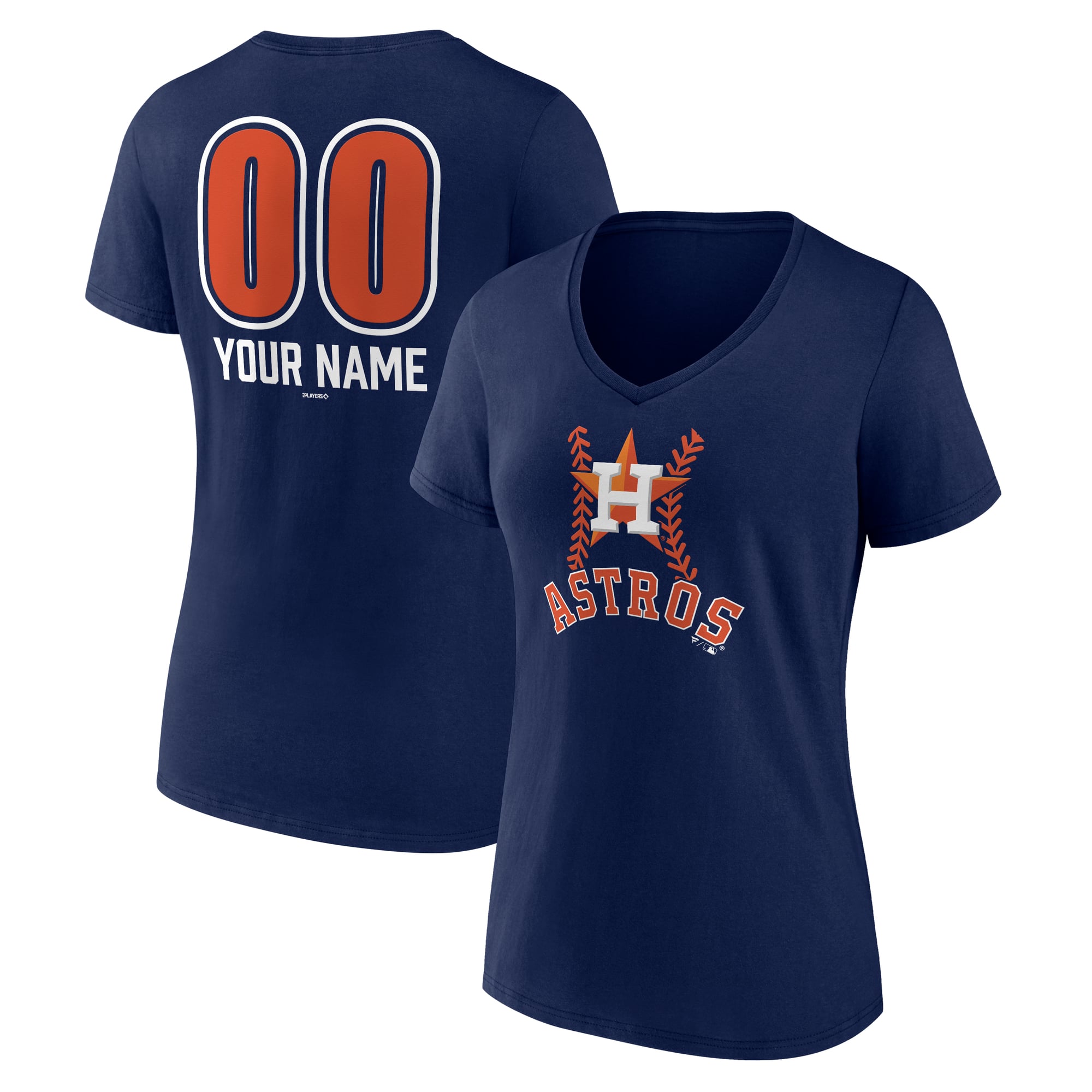 Women's Navy Houston Astros Personalized Name & Number Fastball V-Neck T-Shirt