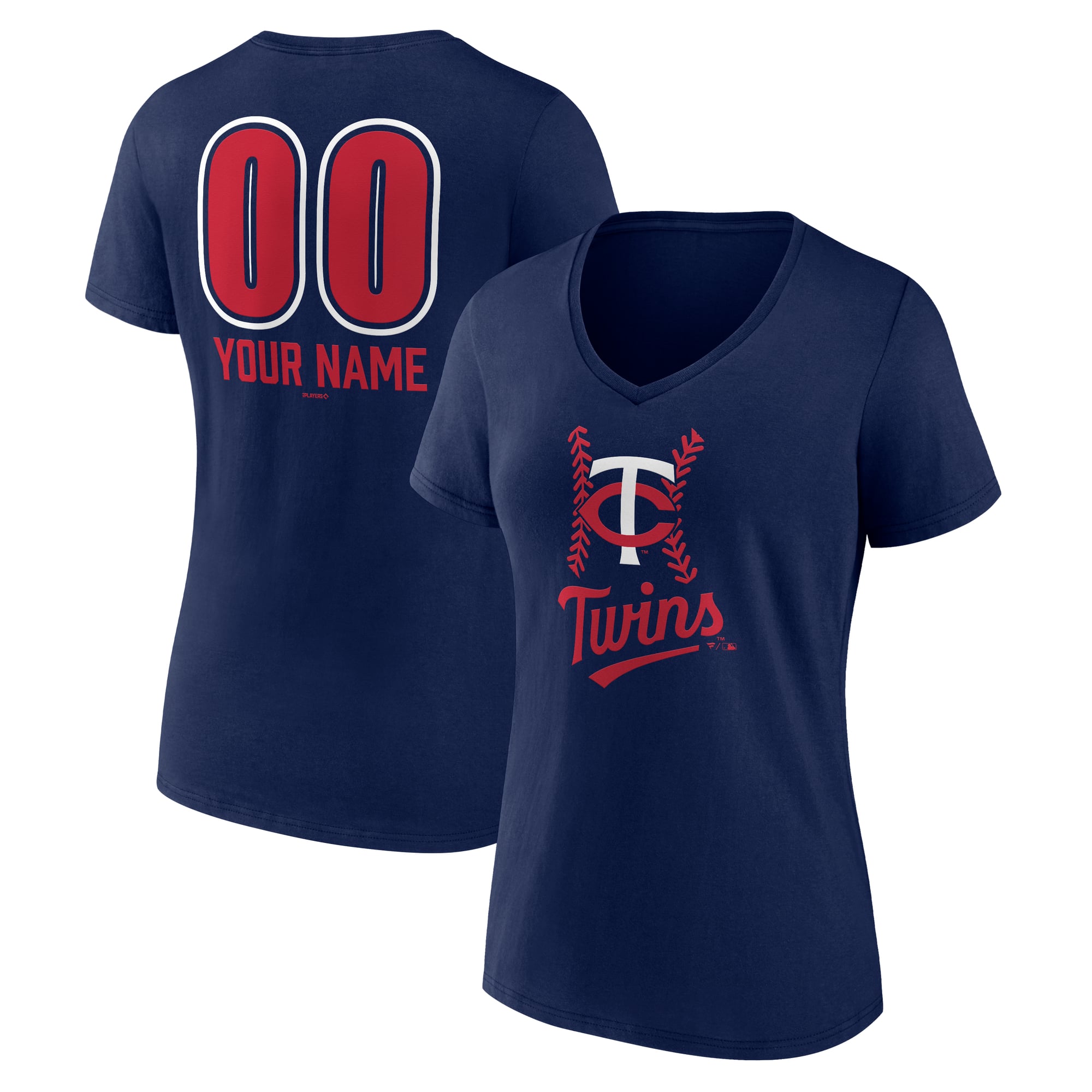 Women's Navy Minnesota Twins Personalized Name & Number Fastball V-Neck T-Shirt