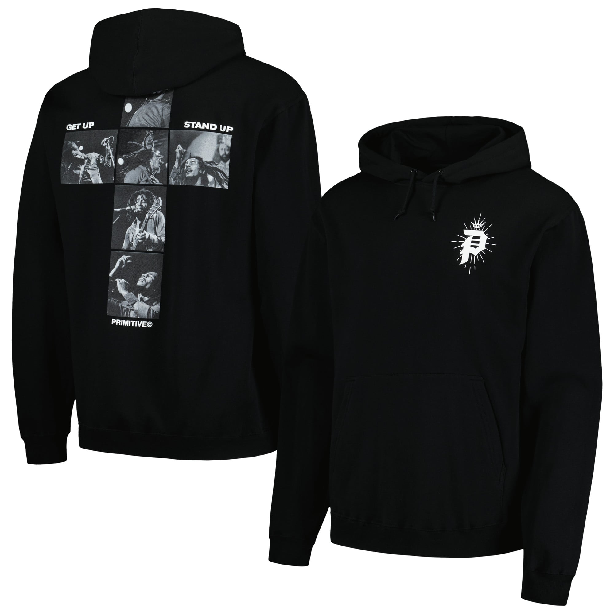 Unisex Primitive Apparel Black Bob Marley King Pullover Hoodie