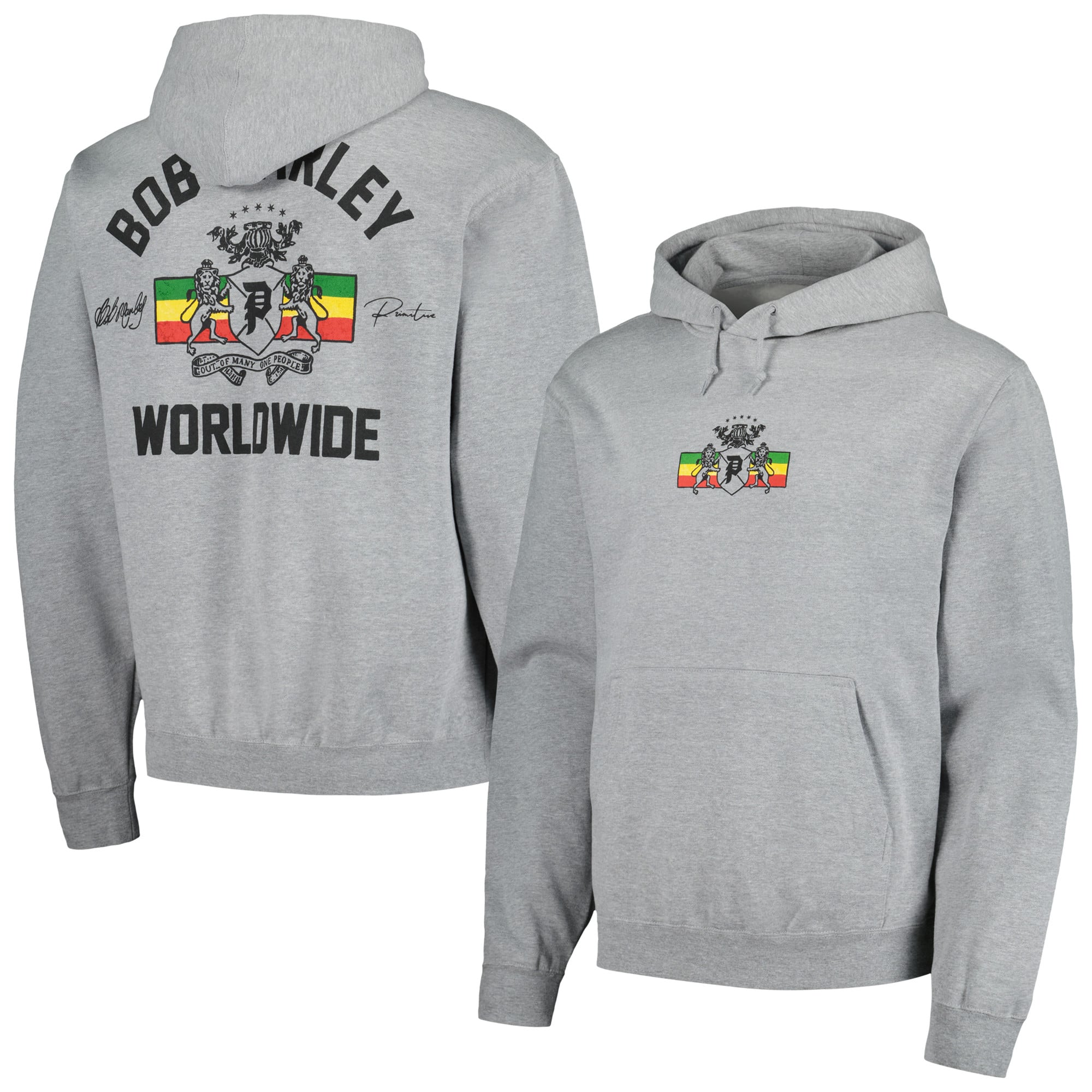 Unisex Primitive Apparel Heather Gray Bob Marley Heritage Pullover Hoodie