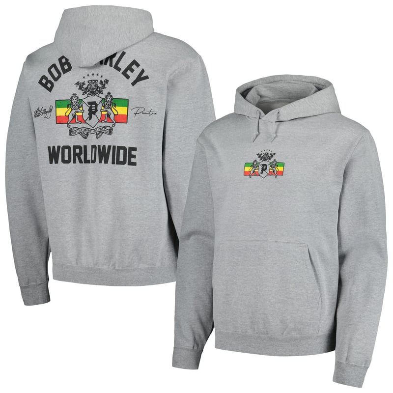 Unisex Primitive Apparel Heather Gray Bob Marley Heritage Pullover Hoodie