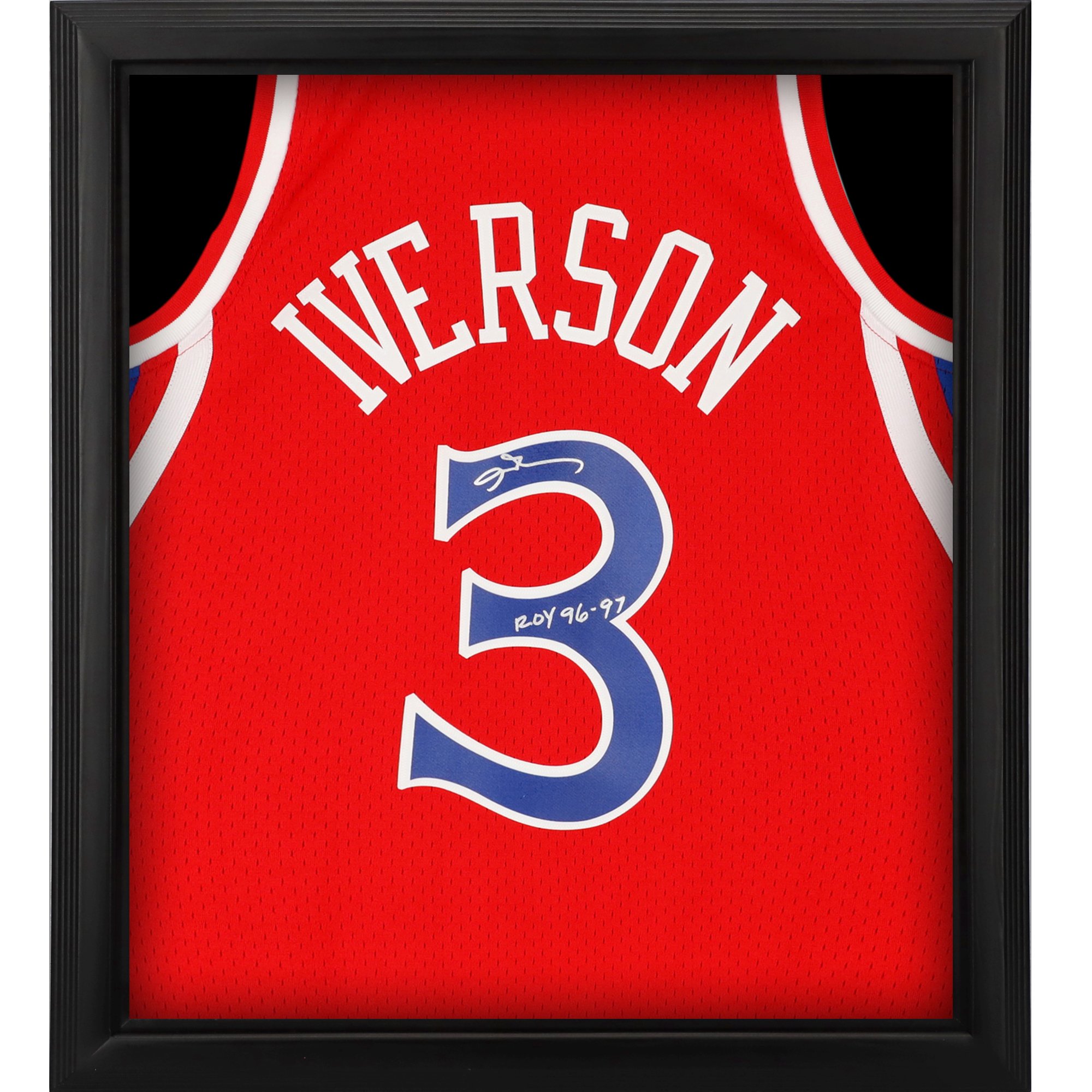 Allen Iverson Philadelphia 76ers Autographed Framed Mitchell & Ness 1996-97 Red Swingman Jersey with "ROY 96-97" Inscription