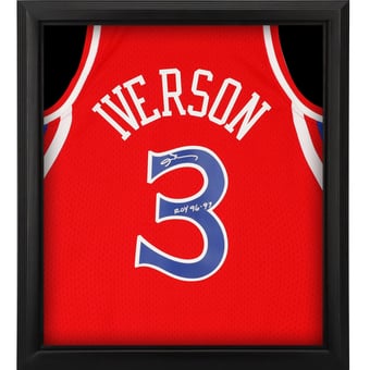 Allen Iverson Philadelphia 76ers Autographed Framed Mitchell & Ness 1996-97 Red Swingman Jersey with "ROY 96-97" Inscription