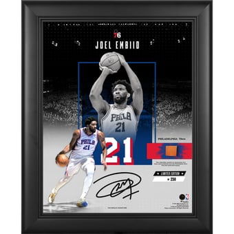 Joel Embiid Philadelphia 76ers Facsimile Signature Framed 11" x 14" Showcase Collage with a Piece of Team-Used Basketball - Limited Edition of 250