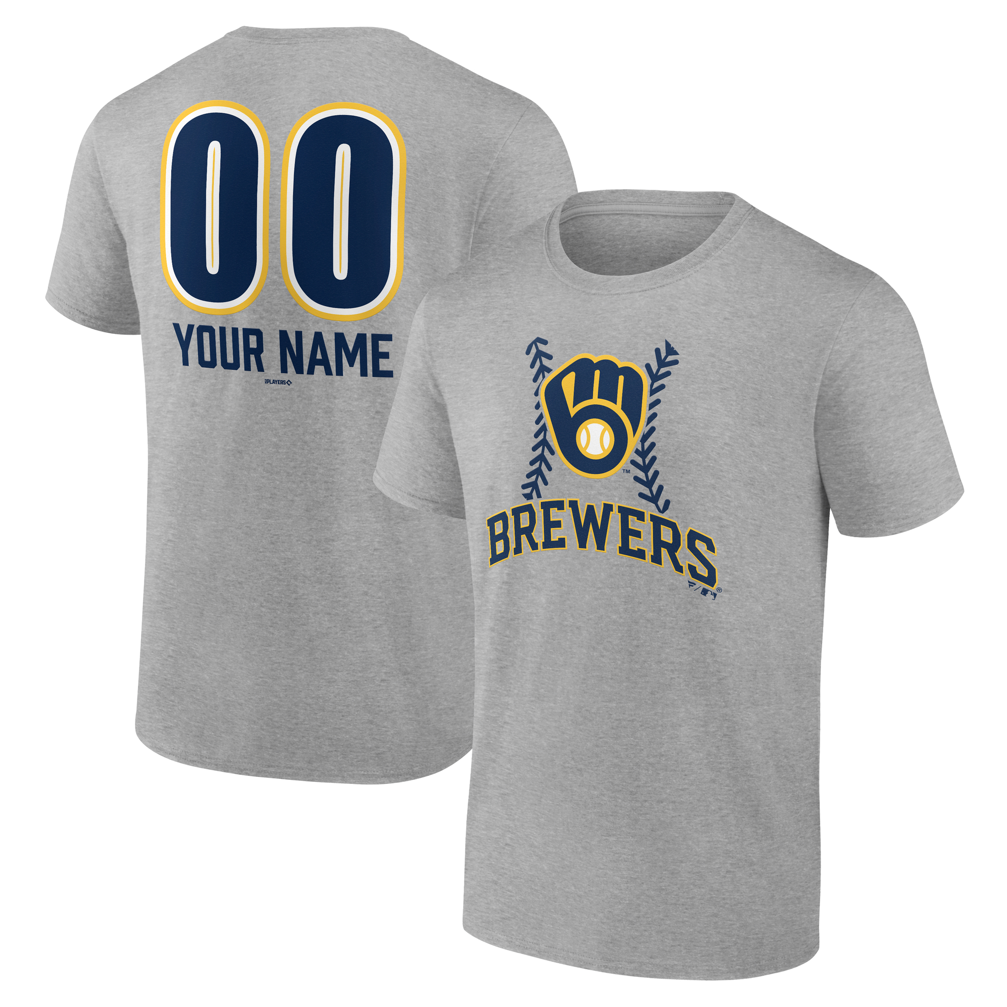 Men’s Heather Gray Milwaukee Brewers Personalized Name & Number Fastball T-Shirt Men’s Heather Gray Milwaukee Brewers Personalized Name & Number Fastball T-Shirt