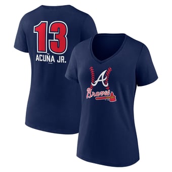 Women's Ronald Acuña Jr. Navy Atlanta Braves Fastball Player Name & Number V-Neck T-Shirt