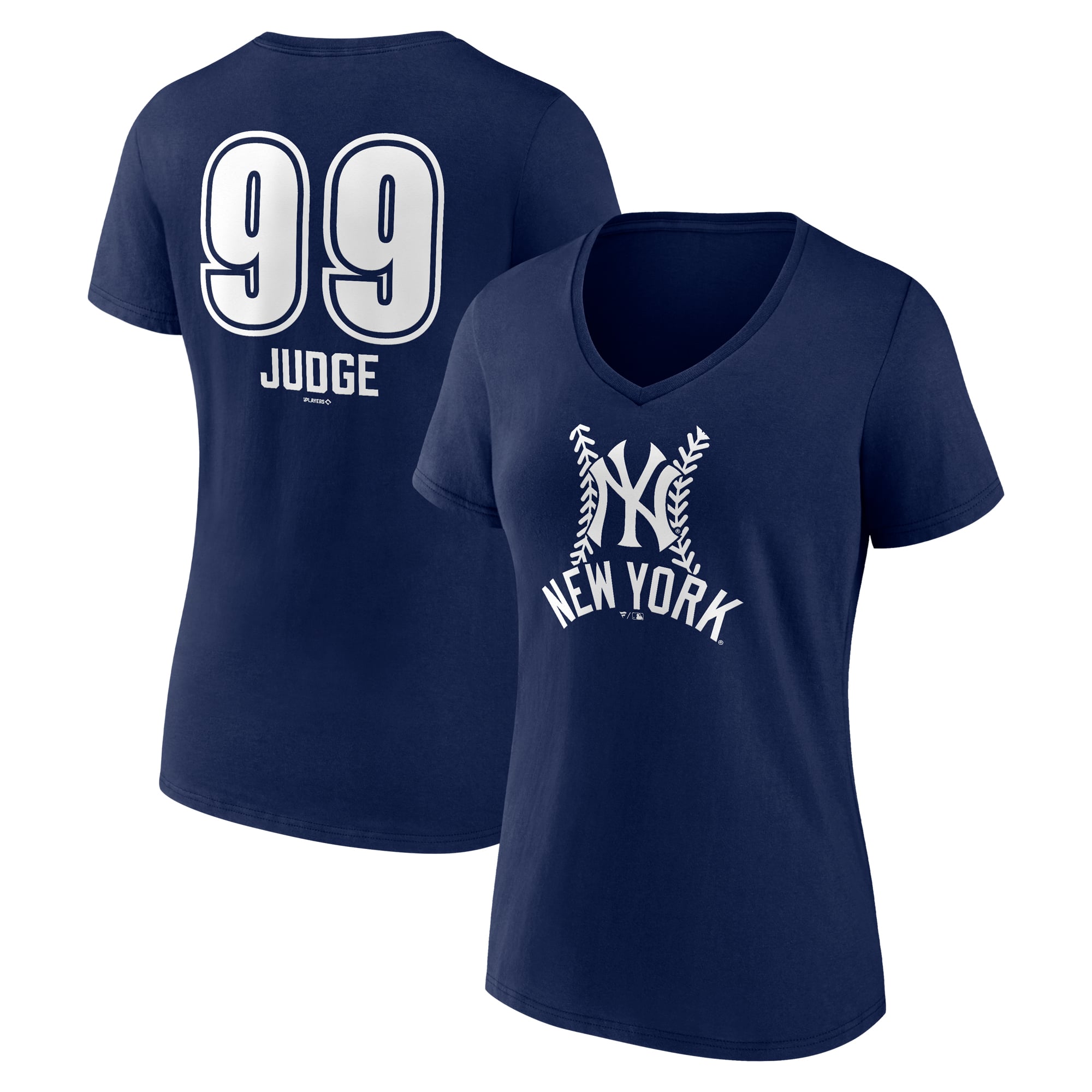 Women's Aaron Judge Navy New York Yankees Fastball Player Name & Number V-Neck T-Shirt