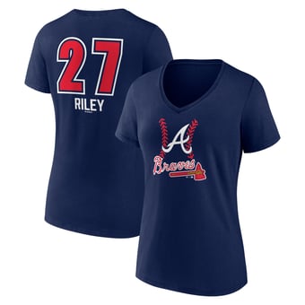 Women's Austin Riley Navy Atlanta Braves Fastball Player Name & Number V-Neck T-Shirt