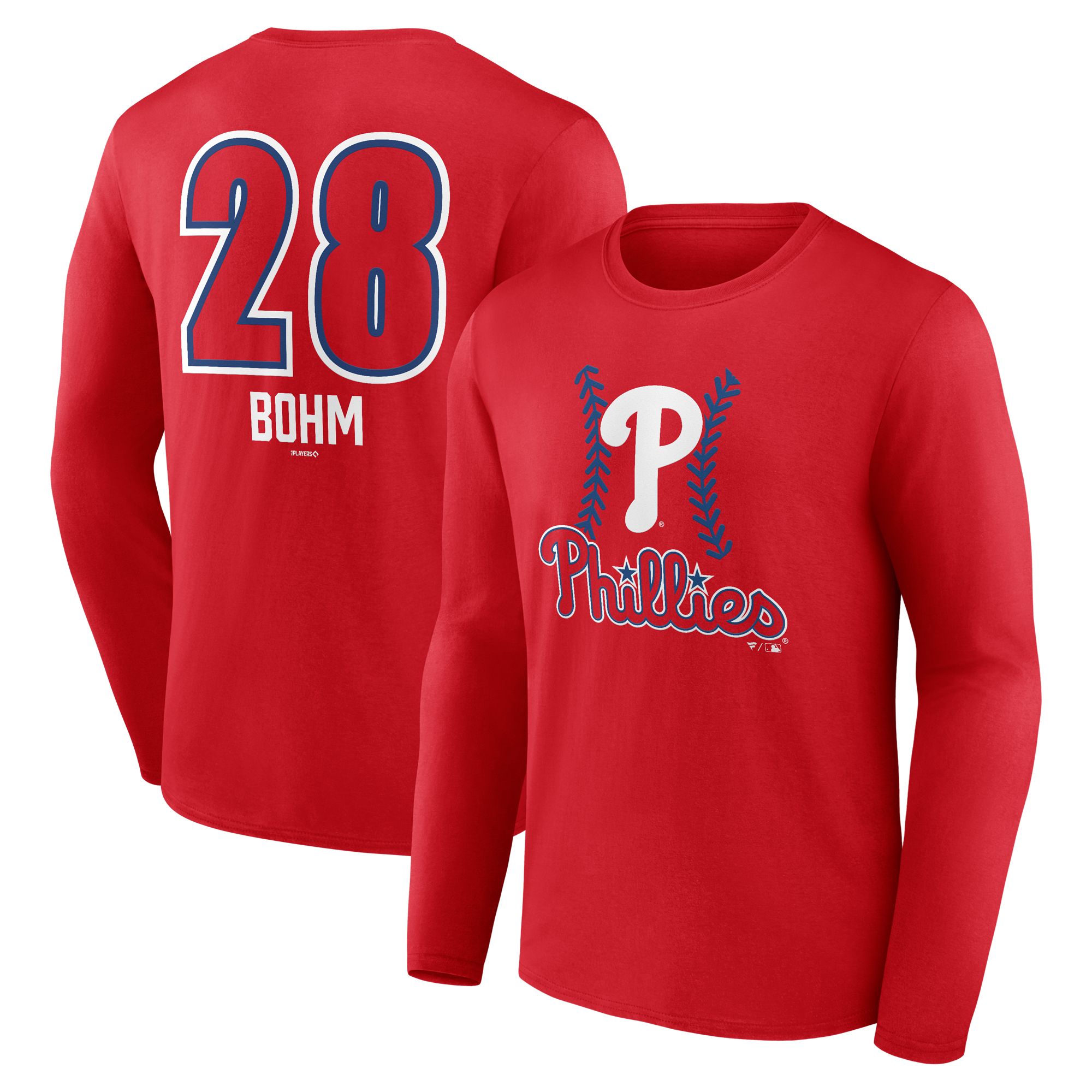 Men's Alec Bohm Red Philadelphia Phillies Fastball Player Name & Number Long Sleeve T-Shirt