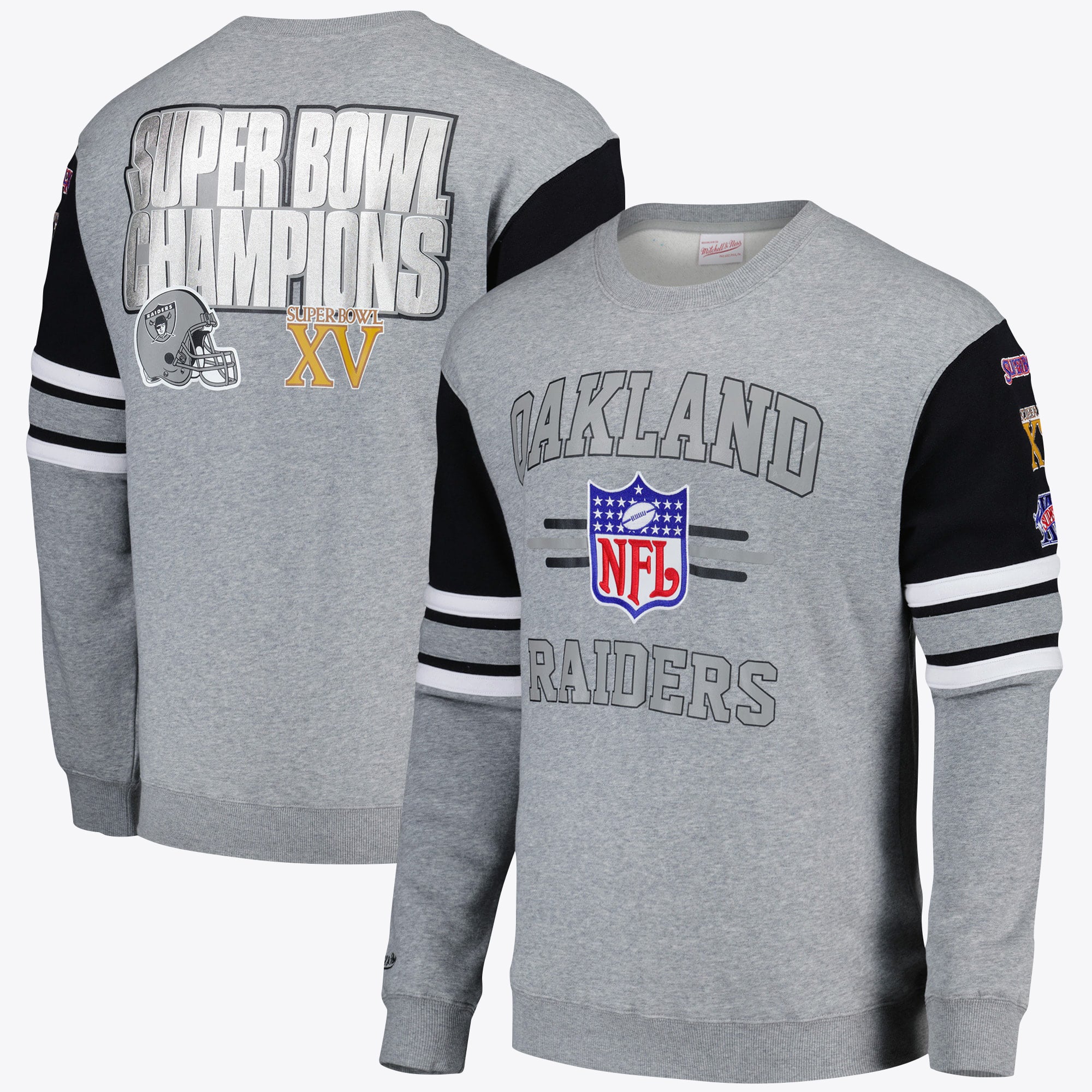Men's Heather Gray Oakland Raiders Vintage Logo Allover 4.0 Fleece Pullover Sweatshirt