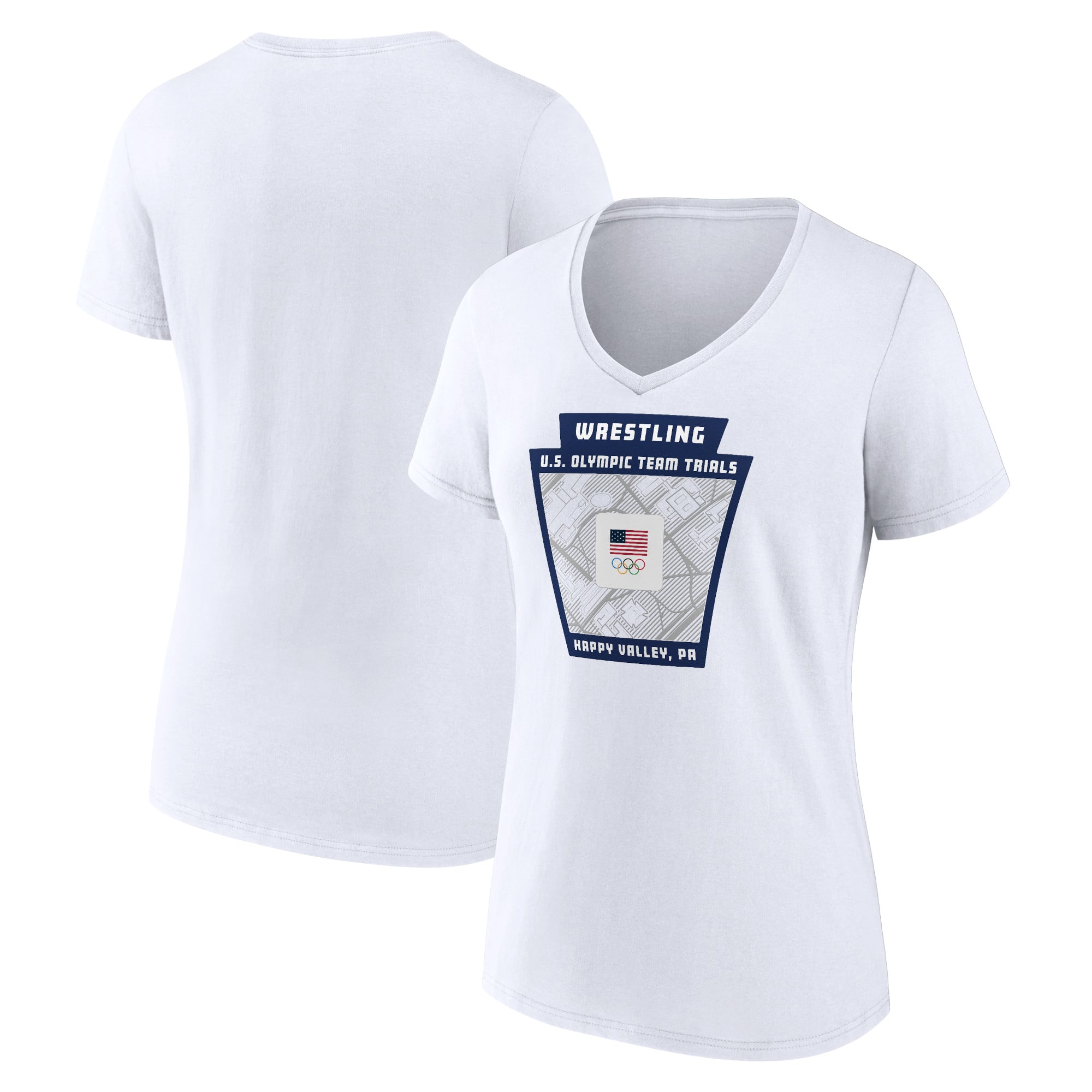 Women's White Team USA U.S. Olympic Team Wrestling Trials Keystone Map V-Neck T-Shirt