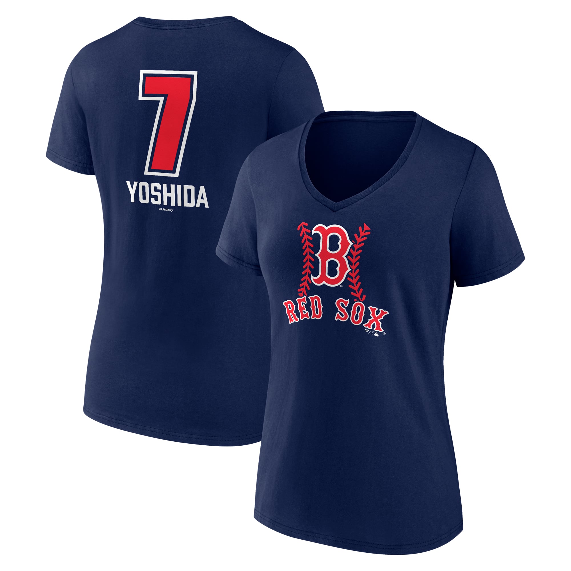 Women's Masataka Yoshida Navy Boston Red Sox Fastball Player Name & Number V-Neck T-Shirt