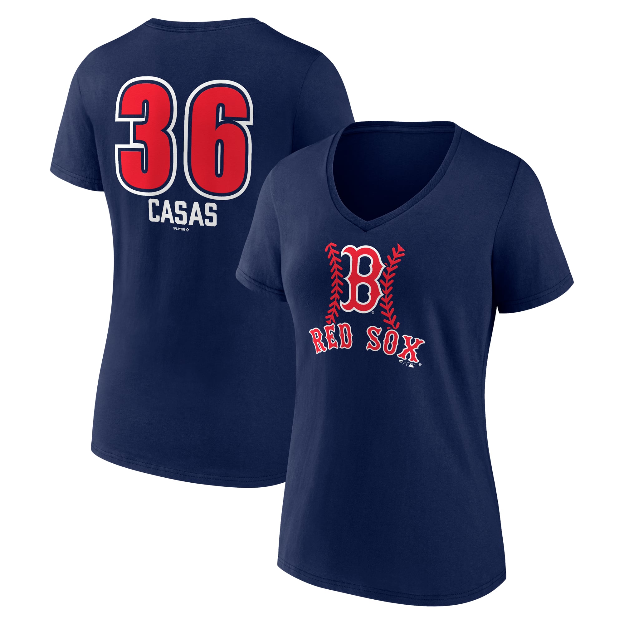 Women's Triston Casas Navy Boston Red Sox Fastball Player Name & Number V-Neck T-Shirt