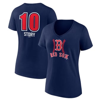 Women's Trevor Story Navy Boston Red Sox Fastball Player Name & Number V-Neck T-Shirt
