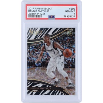 Dennis Smith Jr. Dallas Mavericks 2017-18 Panini Select Zebra Prizm #209 PSA Authenticated 10 Rookie Card
