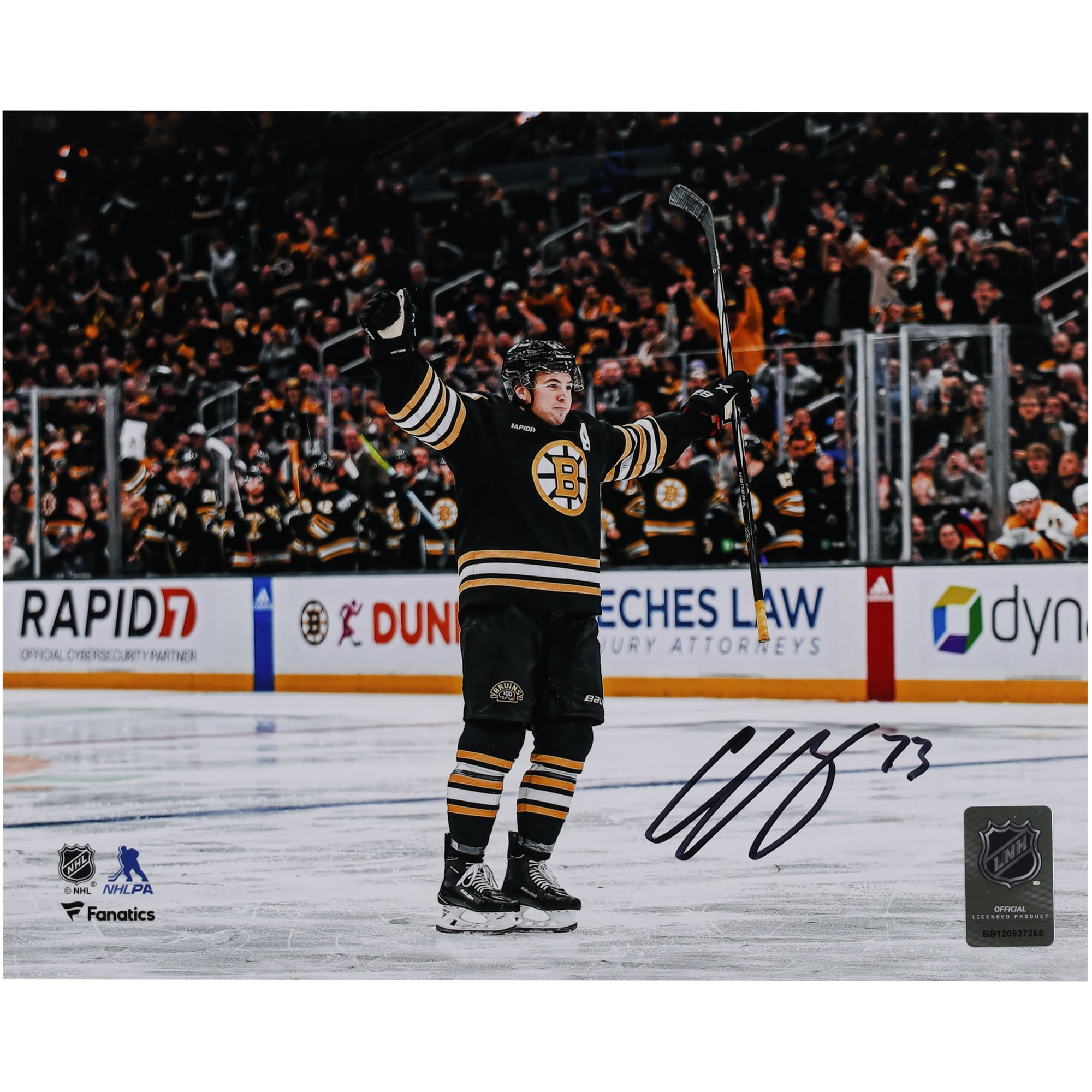 Charlie McAvoy Boston Bruins Autographed 8" x 10" Black 100th Anniversary Jersey Celebrating Photograph