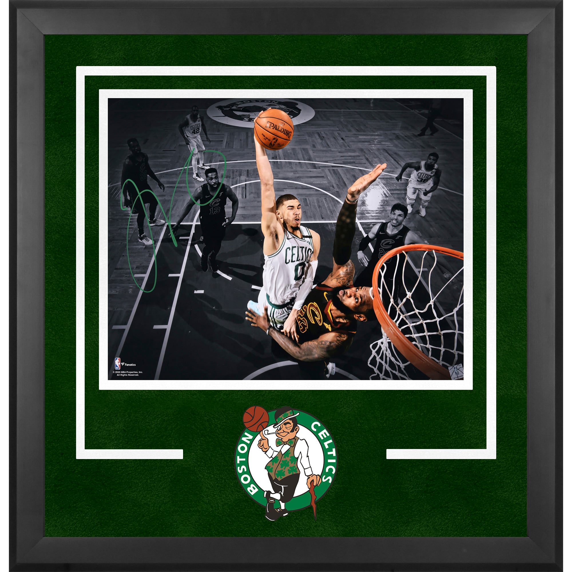 Jayson Tatum Boston Celtics Autographed Deluxe Framed 16" x 20" Horizontal Spotlight Dunk Over LeBron Photograph