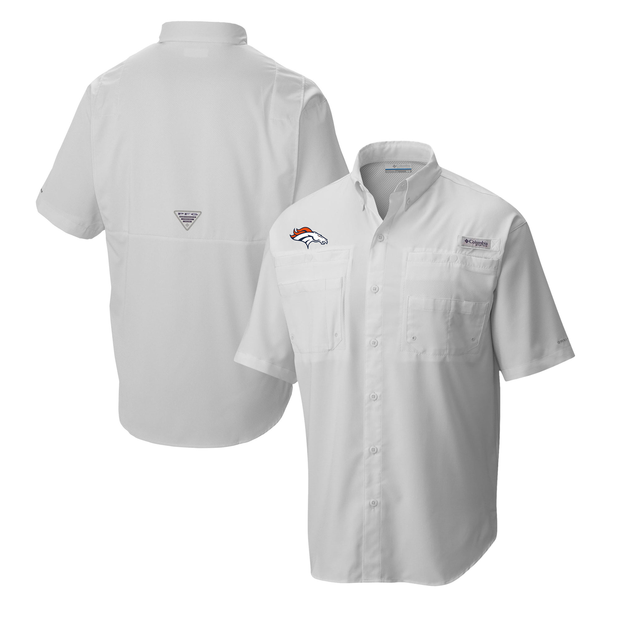 Men's Columbia White Denver Broncos Tamiami Omni-Shade Button-Down Shirt