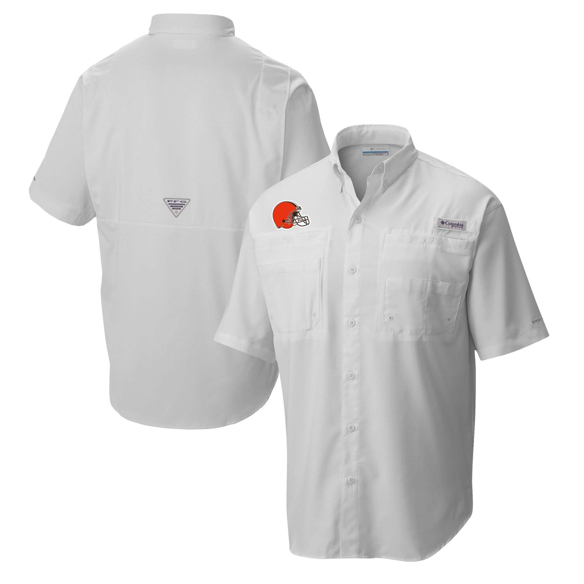 Men's Columbia White Cleveland Browns Tamiami Omni-Shade Button-Down Shirt