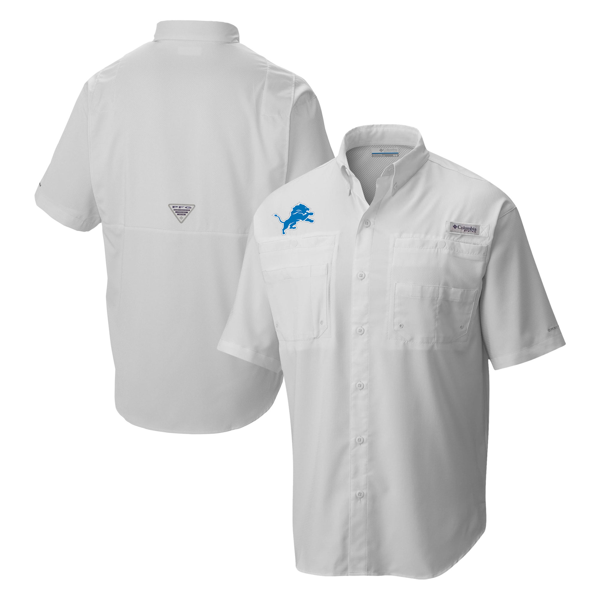 Men's Columbia White Detroit Lions Tamiami Omni-Shade Button-Down Shirt