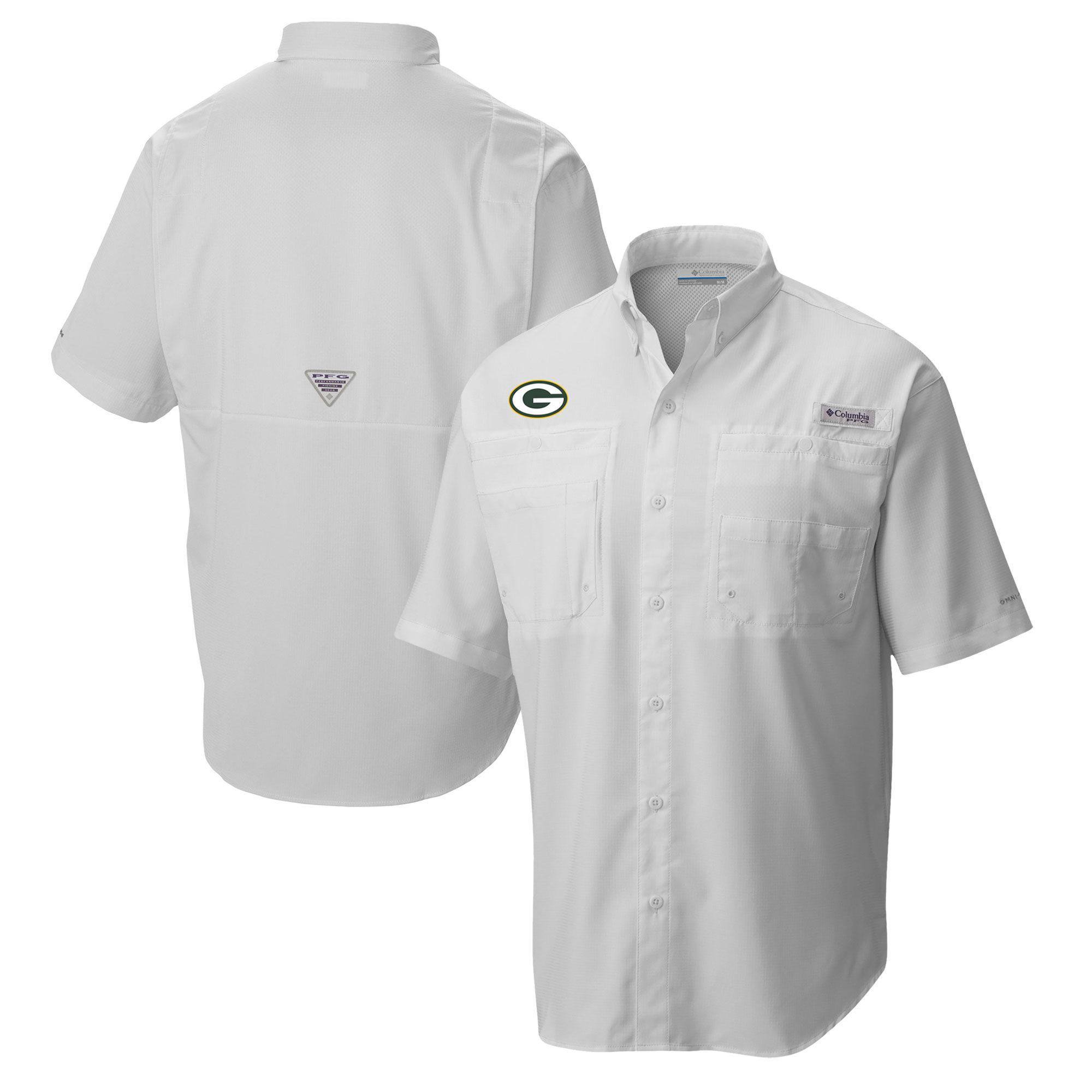 Men's Columbia White Green Bay Packers Tamiami Omni-Shade Button-Down Shirt