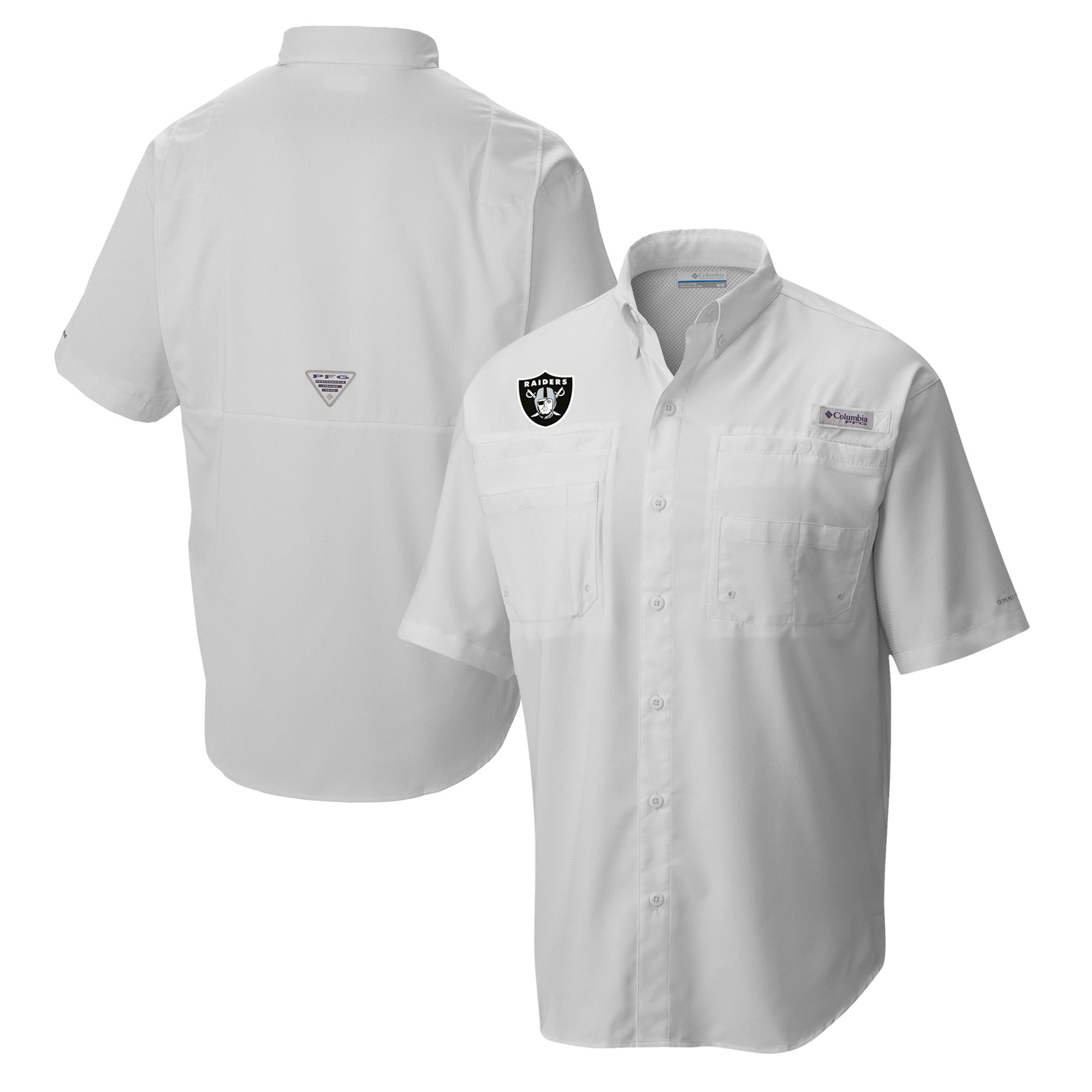 Men's Columbia White Las Vegas Raiders Tamiami Omni-Shade Button-Down Shirt