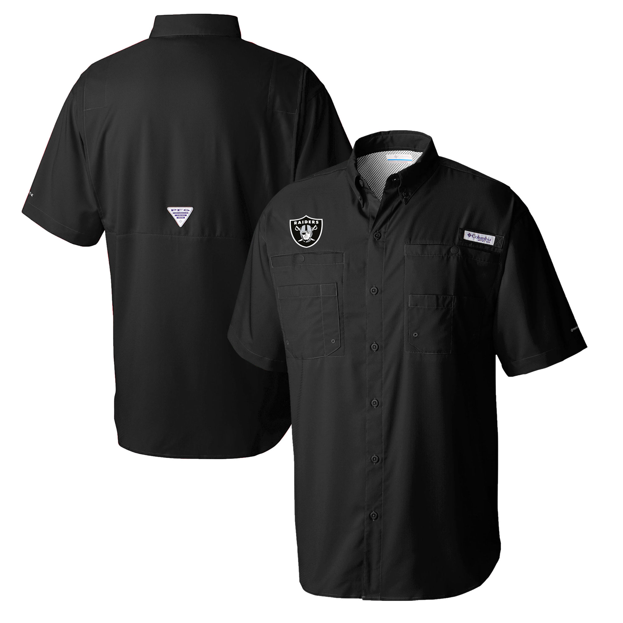 Men's Columbia Black Las Vegas Raiders Tamiami Omni-Shade Button-Down Shirt