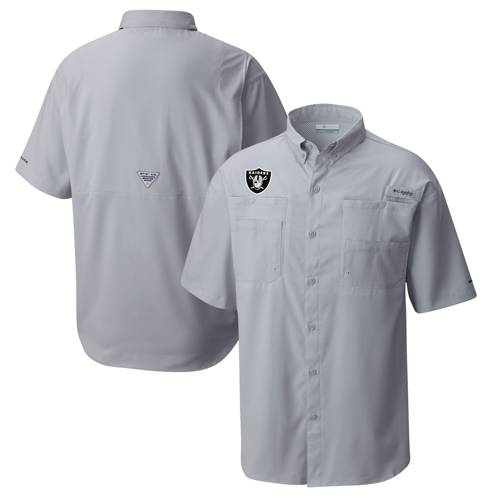 Men's Columbia Gray Las Vegas Raiders Tamiami Omni-Shade Button-Down Shirt