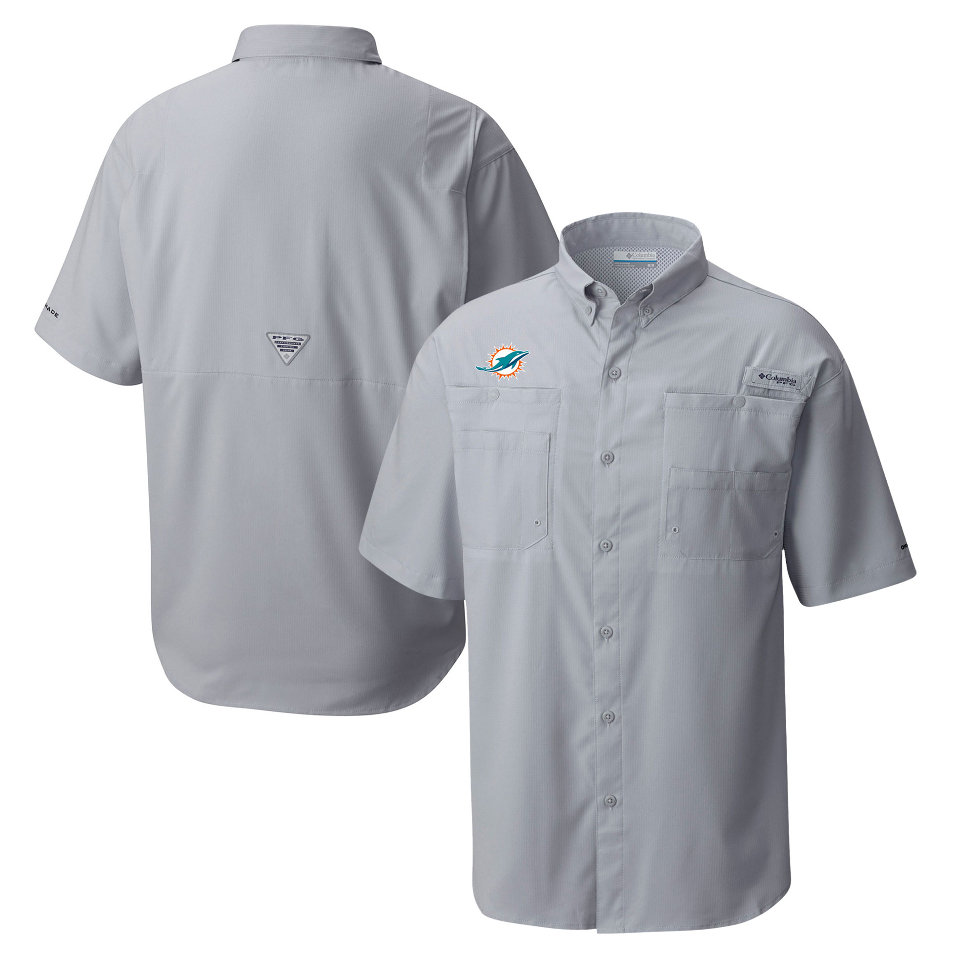 Men's Columbia Gray Miami Dolphins Tamiami Omni-Shade Button-Down Shirt