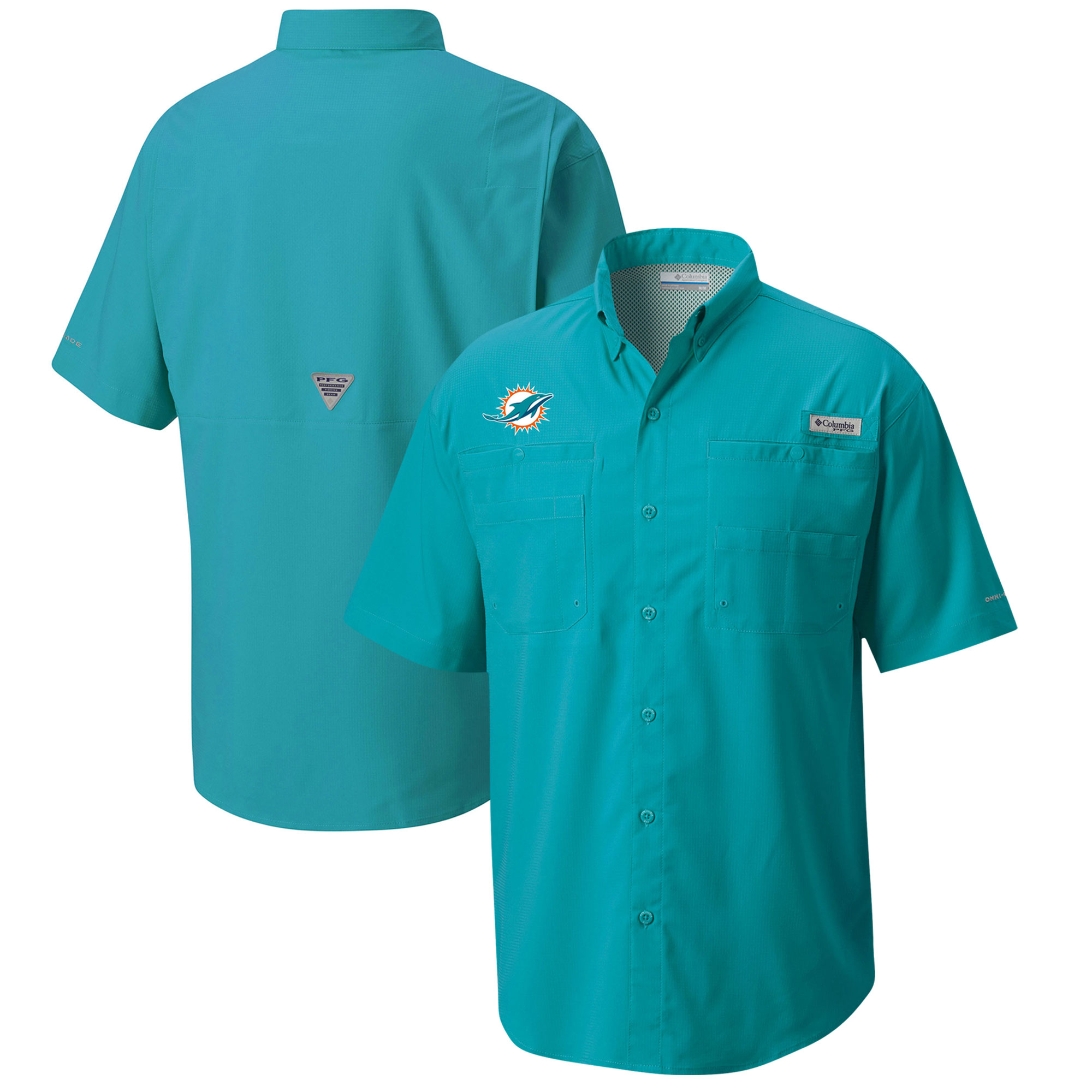 Men's Columbia Aqua Miami Dolphins Tamiami Omni-Shade Button-Down Shirt