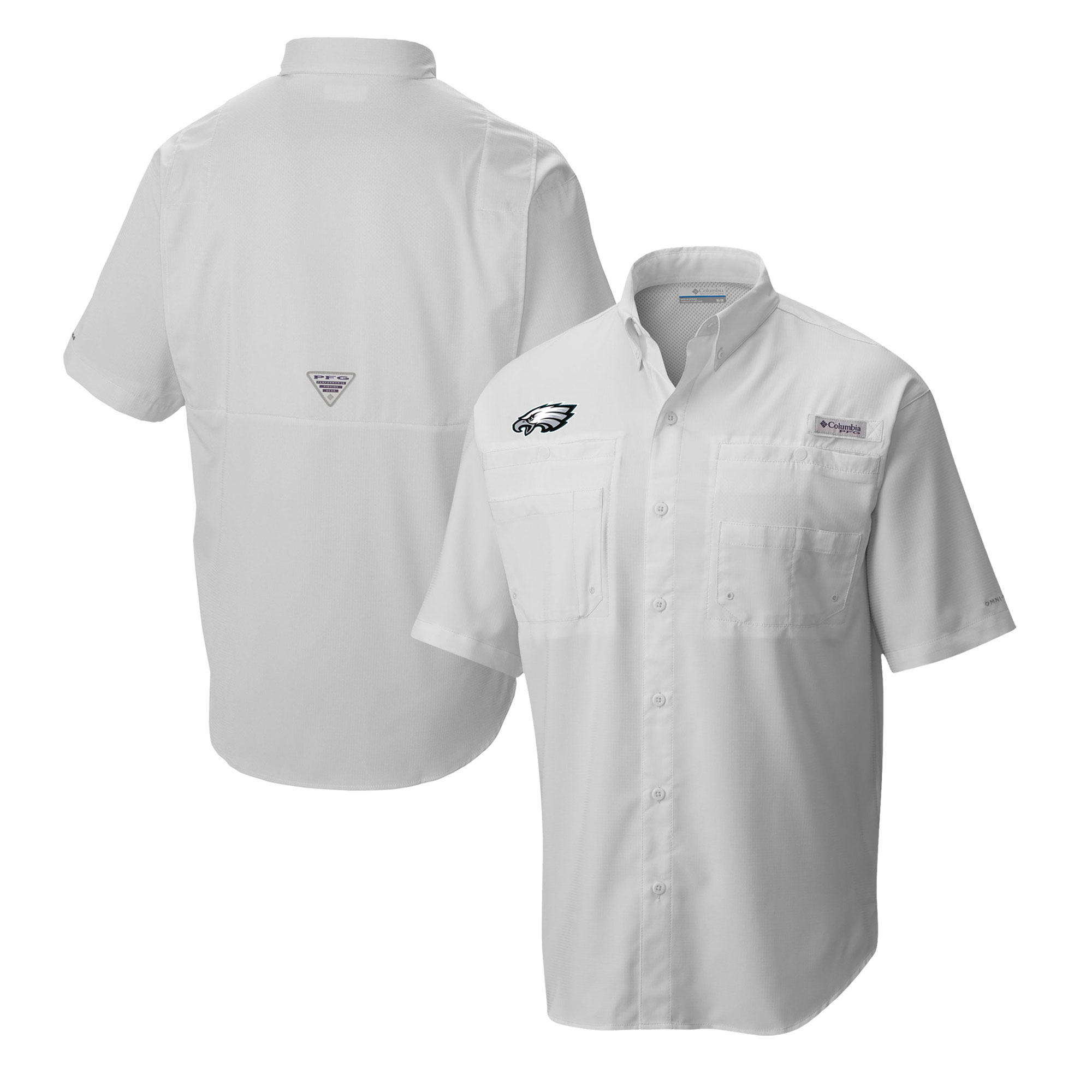 Men's Columbia White Philadelphia Eagles Tamiami Omni-Shade Button-Down Shirt
