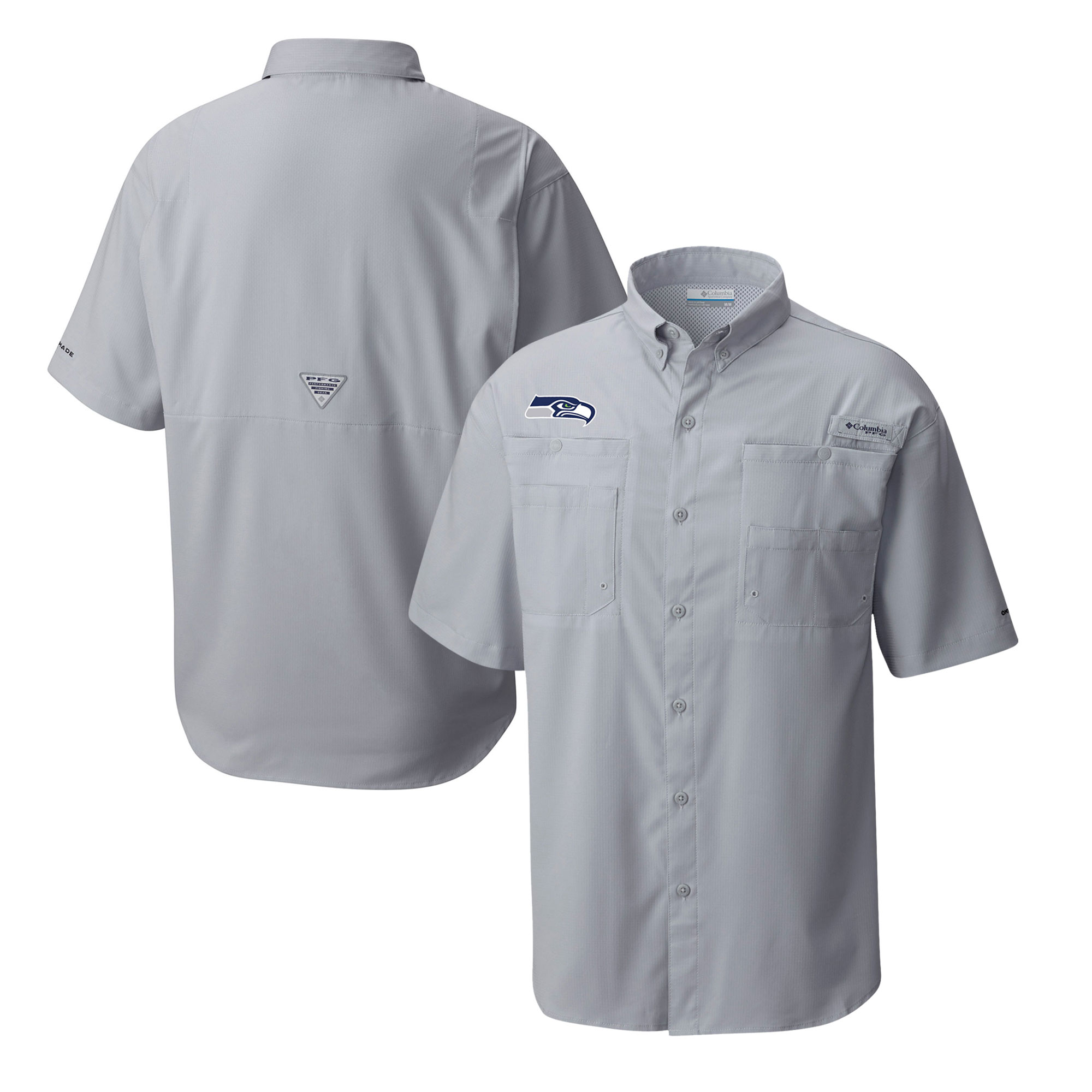Men's Columbia Gray Seattle Seahawks Tamiami Omni-Shade Button-Down Shirt