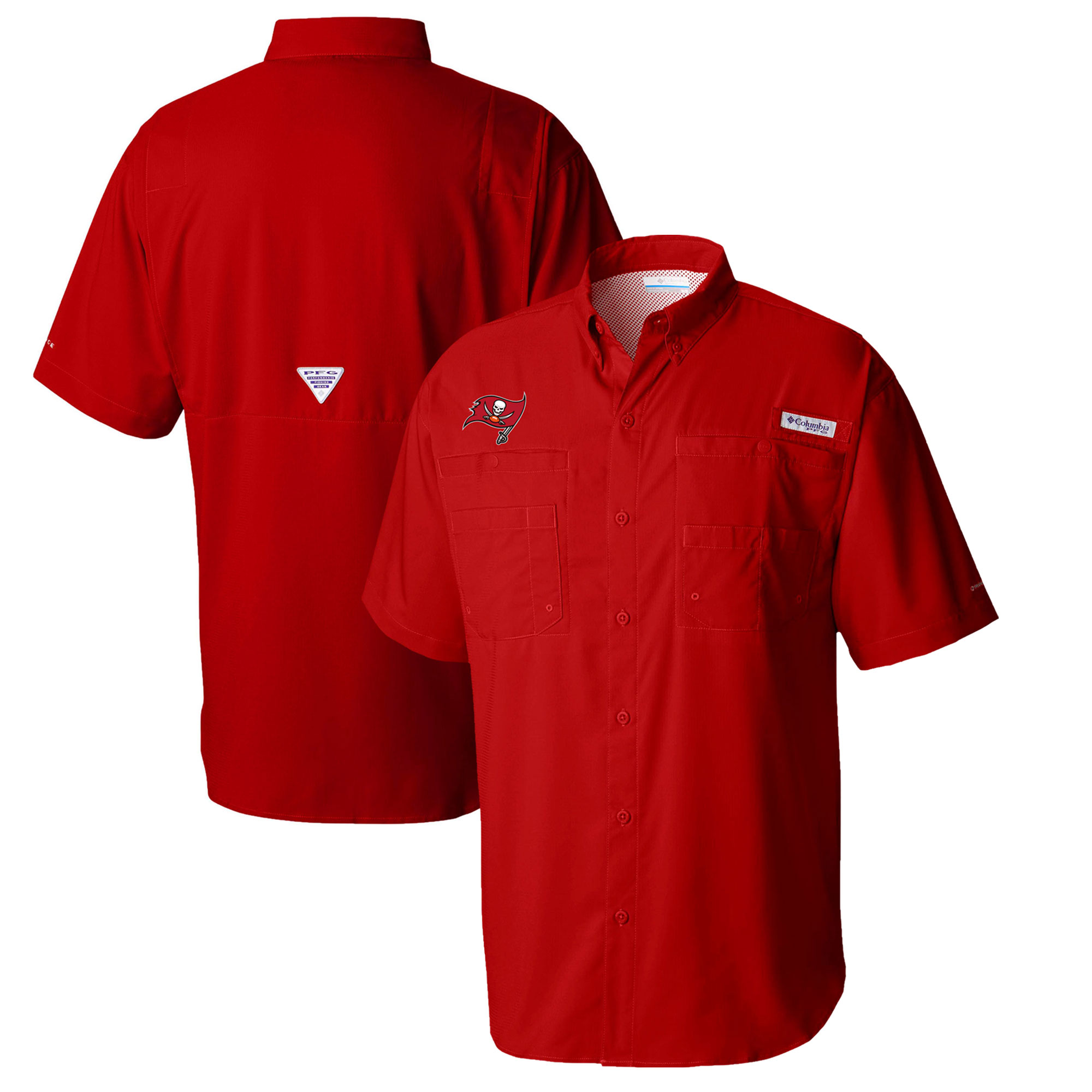Men's Columbia Red Tampa Bay Buccaneers Tamiami Omni-Shade Button-Down Shirt