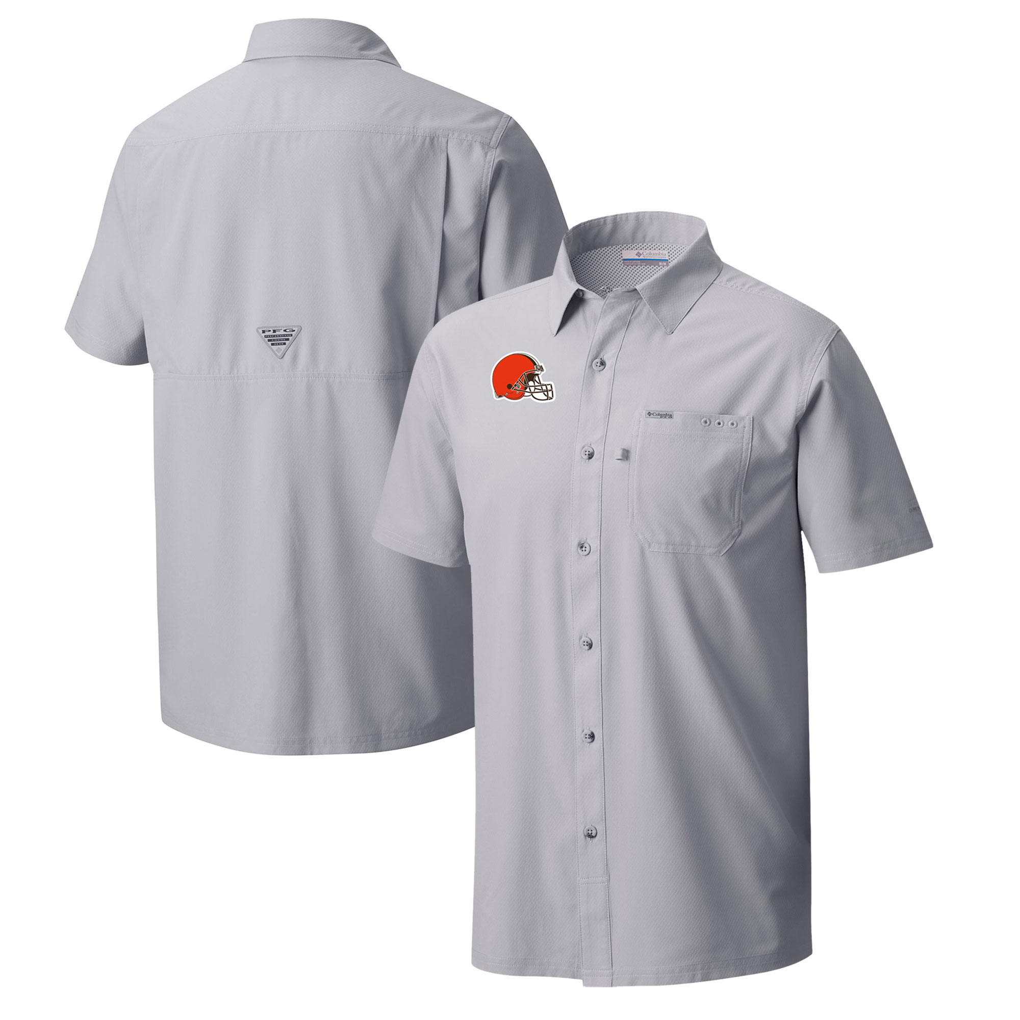 Men's Columbia Gray Cleveland Browns Slack Tide Omni-Wick Button-Up Camp Shirt