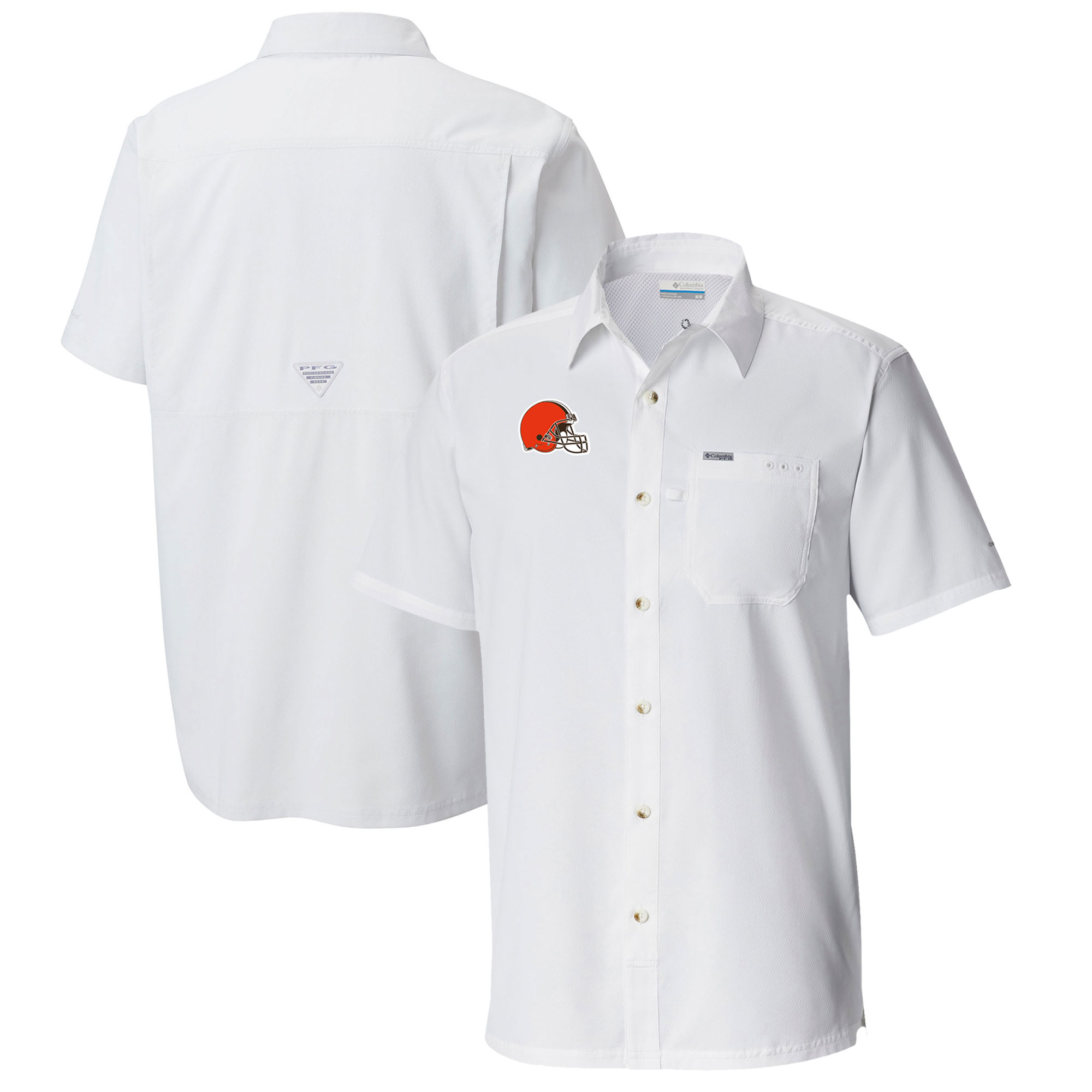 Men's Columbia White Cleveland Browns Slack Tide Omni-Wick Button-Up Camp Shirt