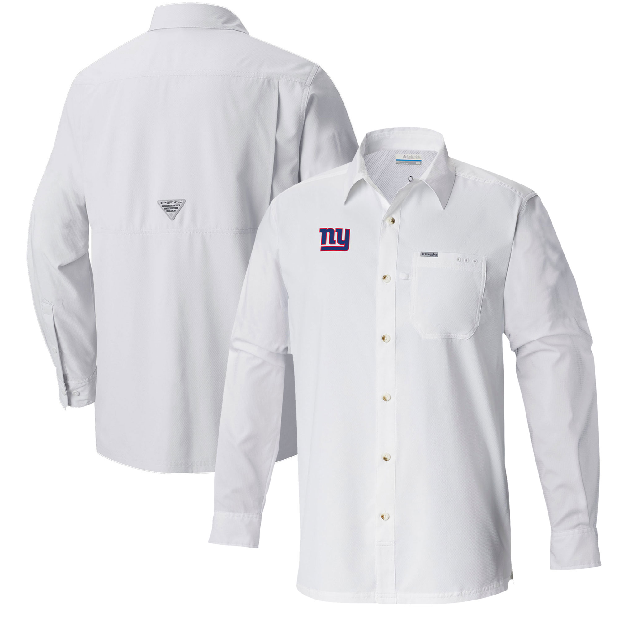Men's Columbia White New York Giants Slack Tide Omni-Wick Long Sleeve Button-Up Shirt