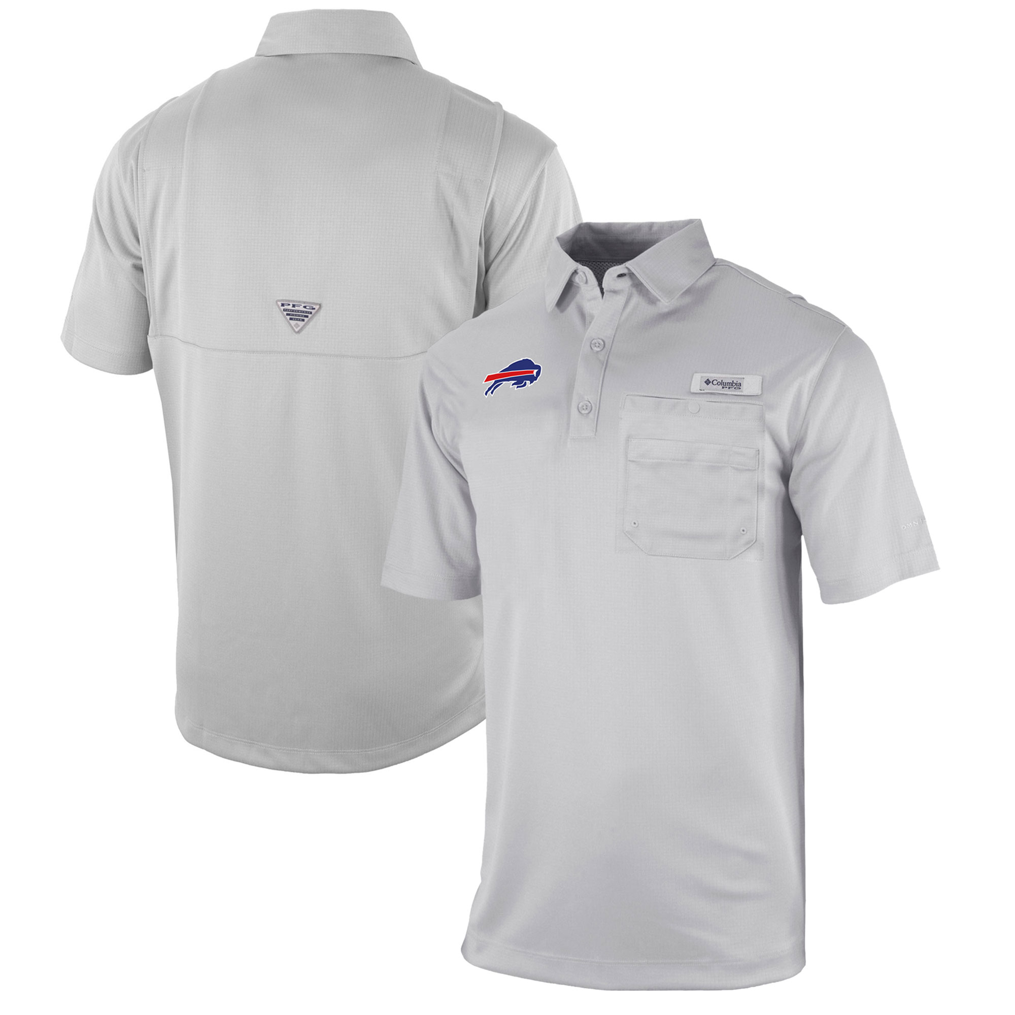Men's Columbia Gray Buffalo Bills Omni-Wick Flycaster Pocket Polo