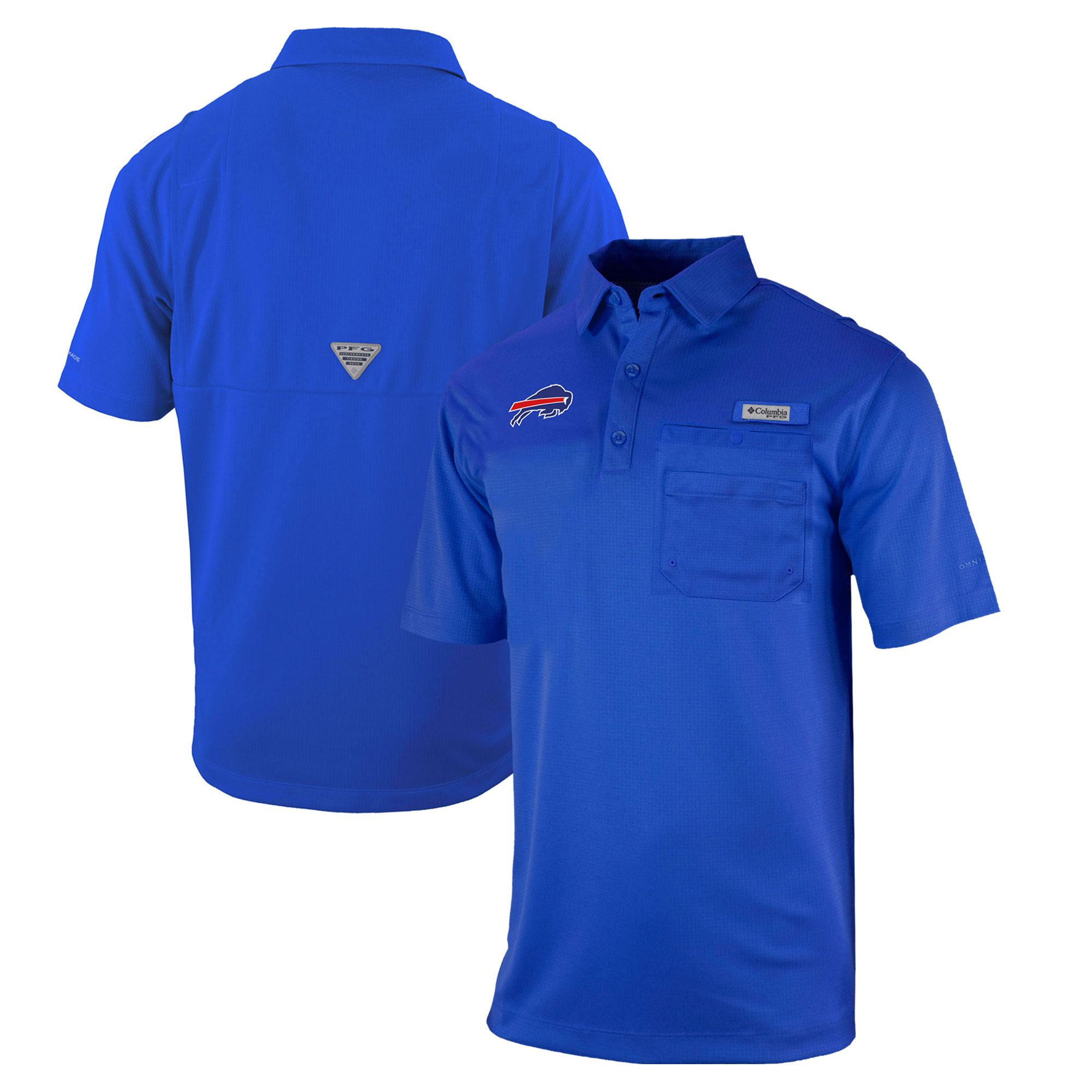 Men's Columbia Royal Buffalo Bills Omni-Wick Flycaster Pocket Polo
