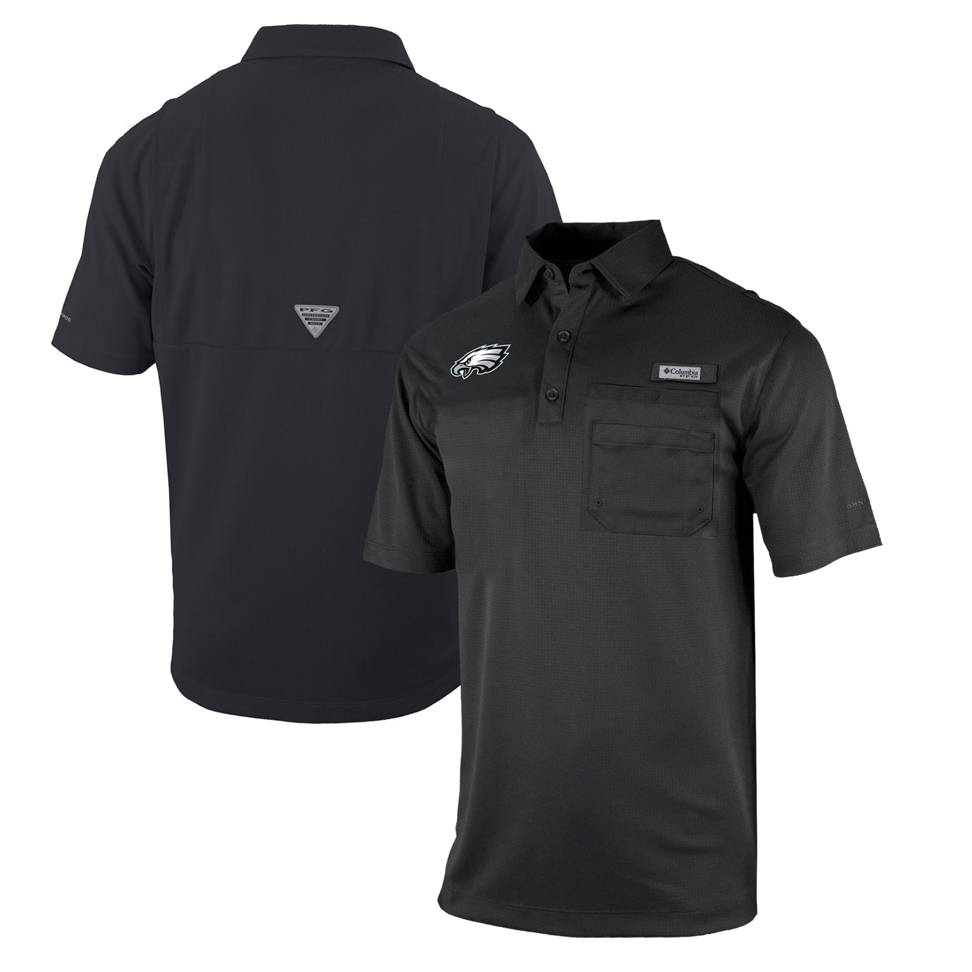 Men's Columbia Black Philadelphia Eagles Omni-Wick Flycaster Pocket Polo