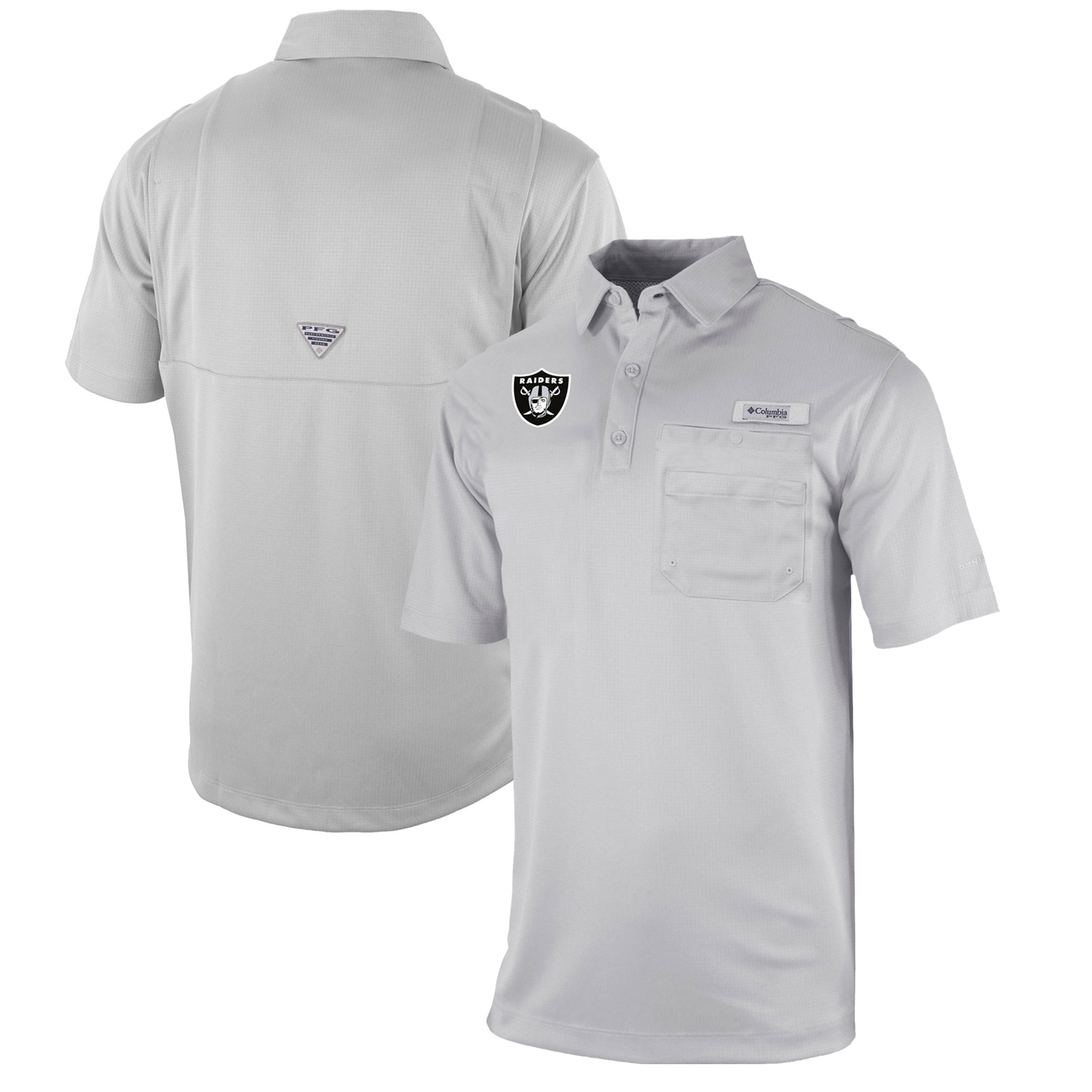 Men's Columbia Gray Las Vegas Raiders Omni-Wick Flycaster Pocket Polo