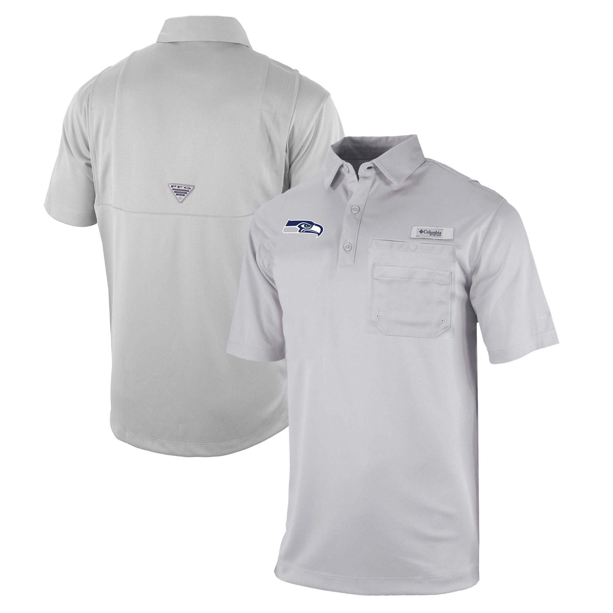 Men's Columbia Gray Seattle Seahawks Omni-Wick Flycaster Pocket Polo