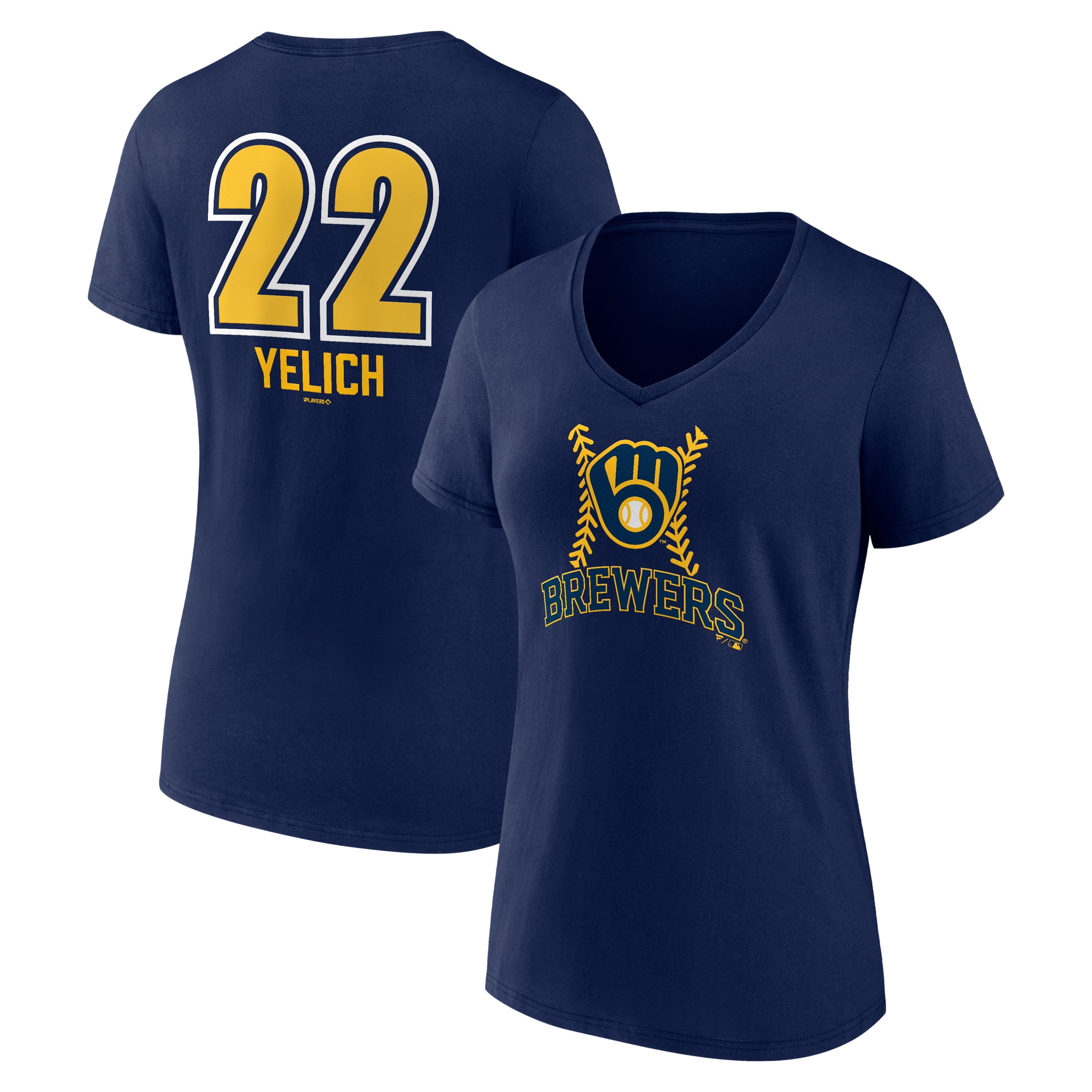 Women's Christian Yelich Navy Milwaukee Brewers Name & Number Fastball V-Neck T-Shirt