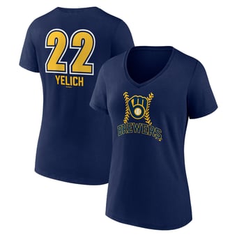 Women's Christian Yelich Navy Milwaukee Brewers Name & Number Fastball V-Neck T-Shirt