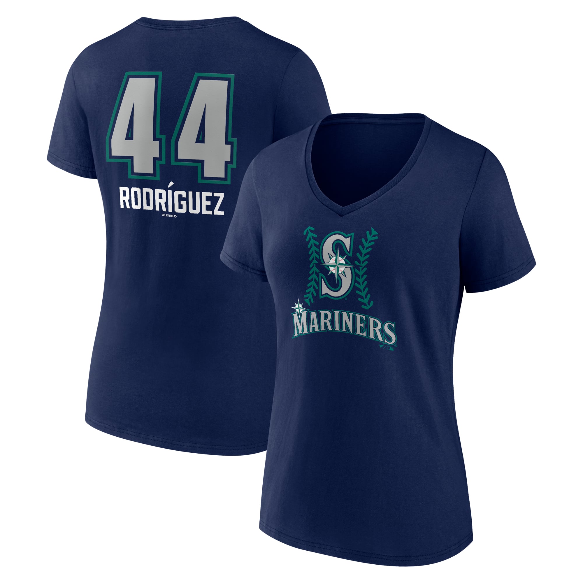 Women's Julio Rodríguez Navy Seattle Mariners Name & Number Fastball V-Neck T-Shirt