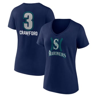 Women's J.P. Crawford Navy Seattle Mariners Name & Number Fastball V-Neck T-Shirt