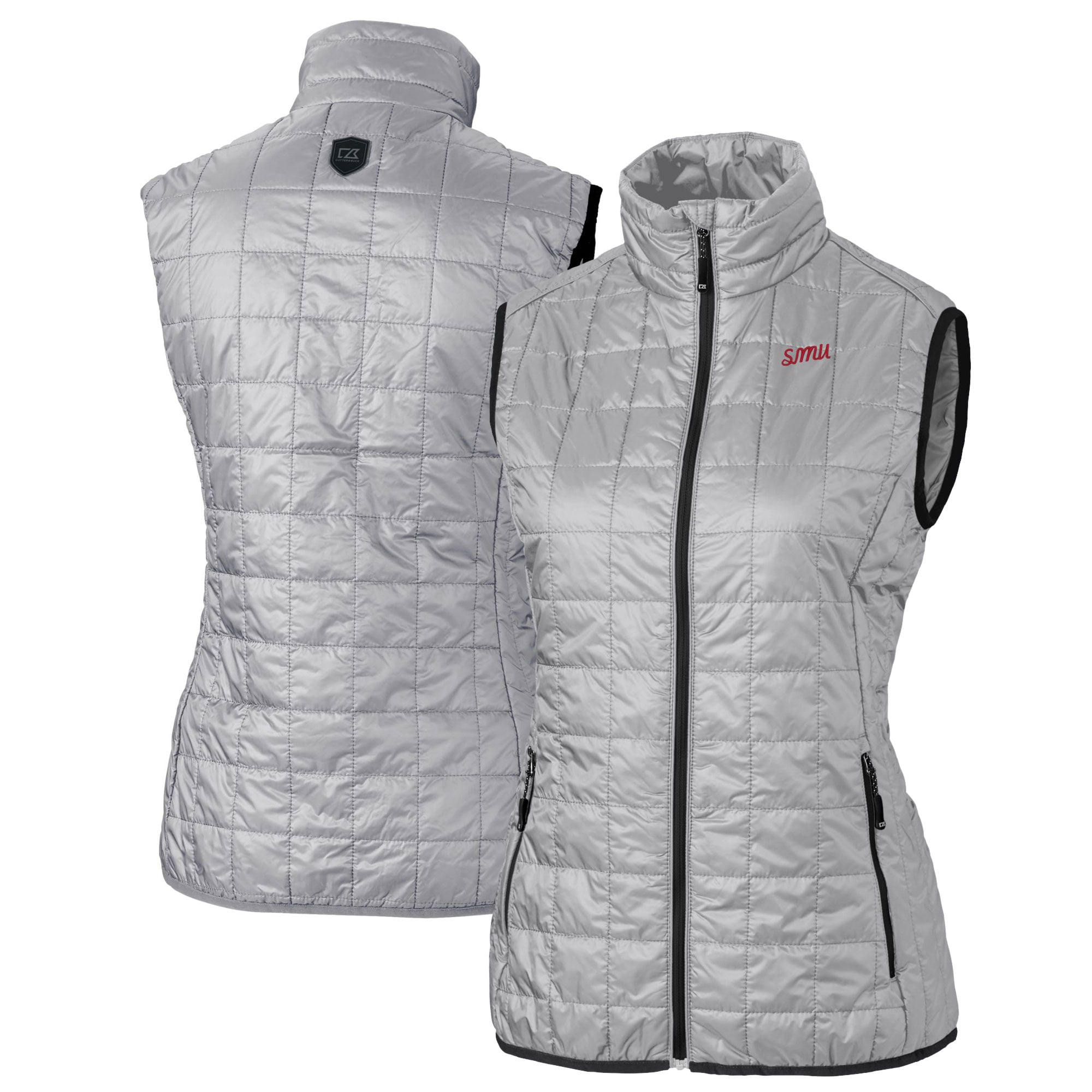 Women's Cutter & Buck Gray SMU Mustangs Vault Rainier PrimaLoft Eco Insulated Full-Zip Puffer Vest