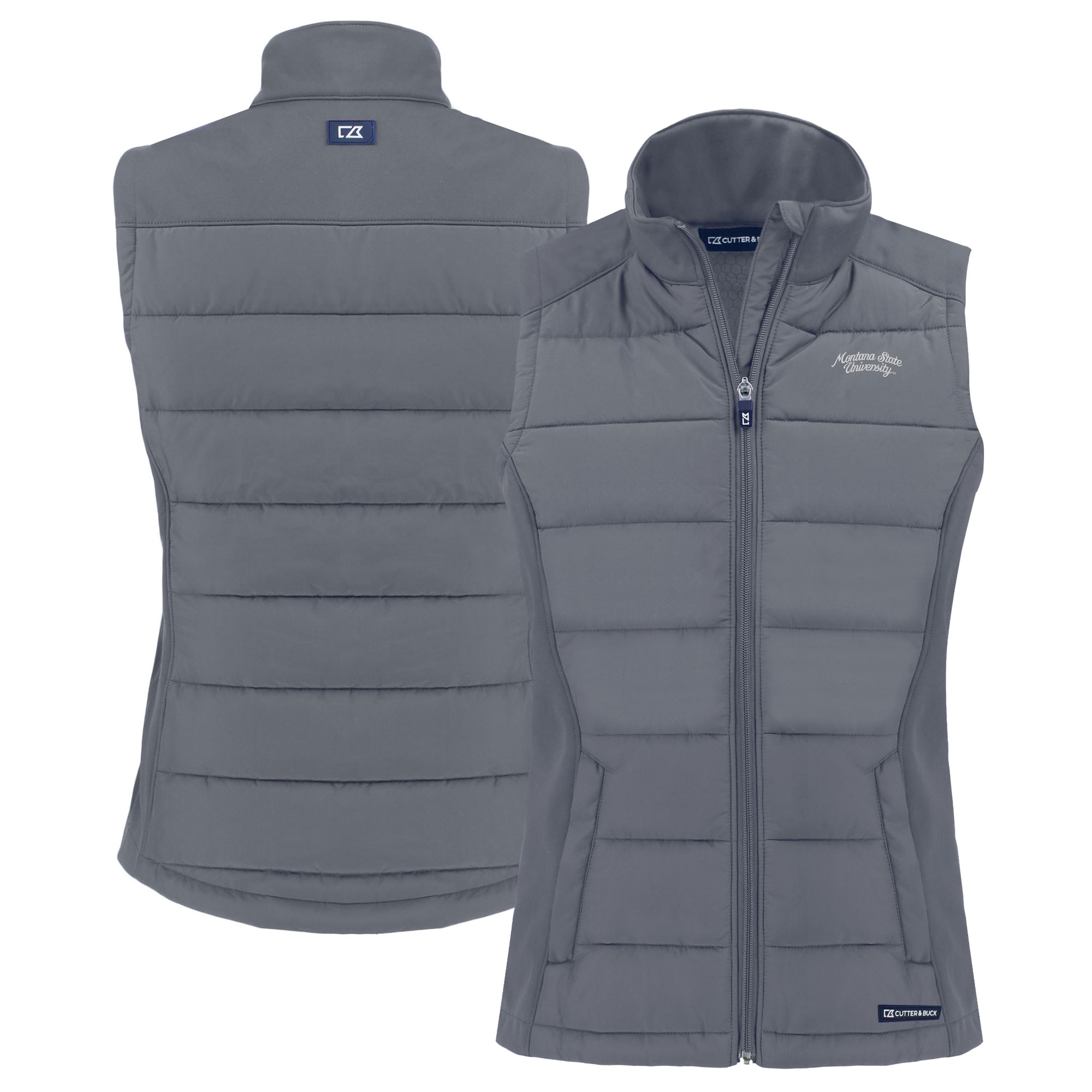 Women's Cutter & Buck  Gray Montana State Bobcats Vault Evoke Hybrid Eco Softshell Recycled Full-Zip Vest